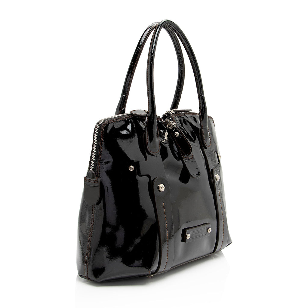 Salvatore Ferragamo Patent Leather Zip Side Tote