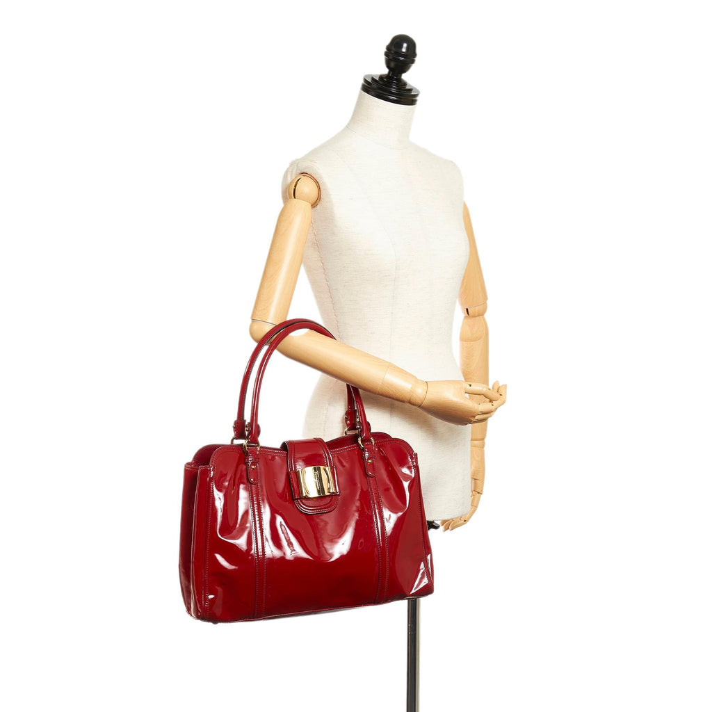 Salvatore Ferragamo Vara Patent Leather Handbag (SHG-27814)