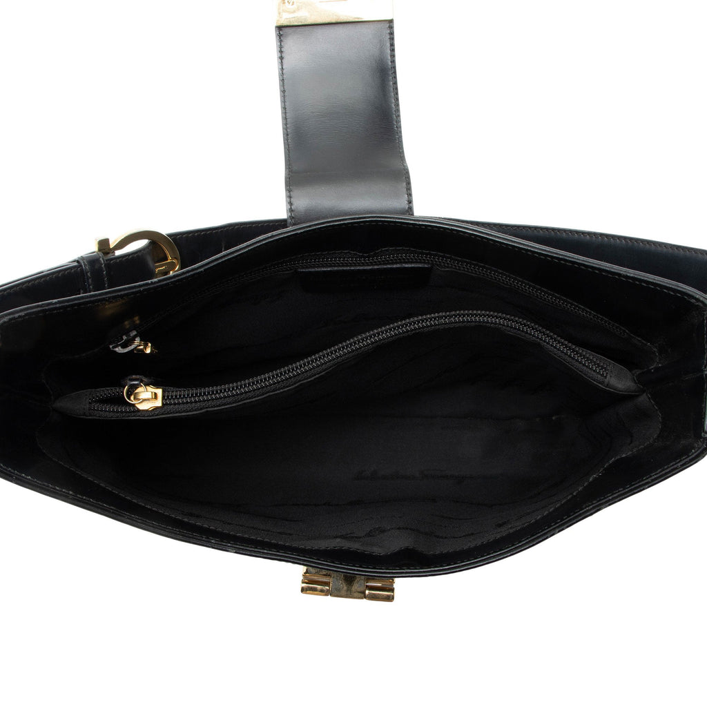 Ferragamo Vintage Leather Gancio Trifolio Large Shoulder Bag