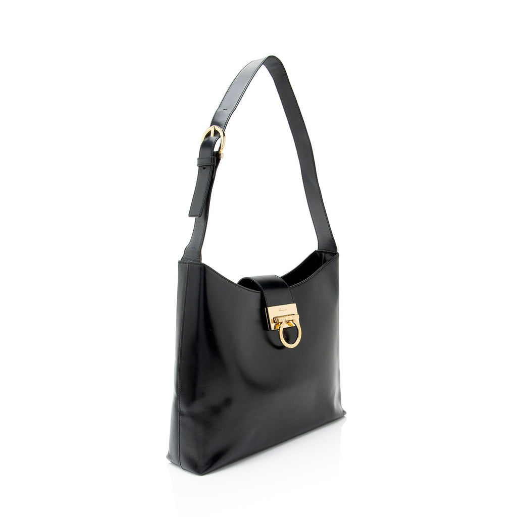 Ferragamo Vintage Leather Gancio Trifolio Large Shoulder Bag