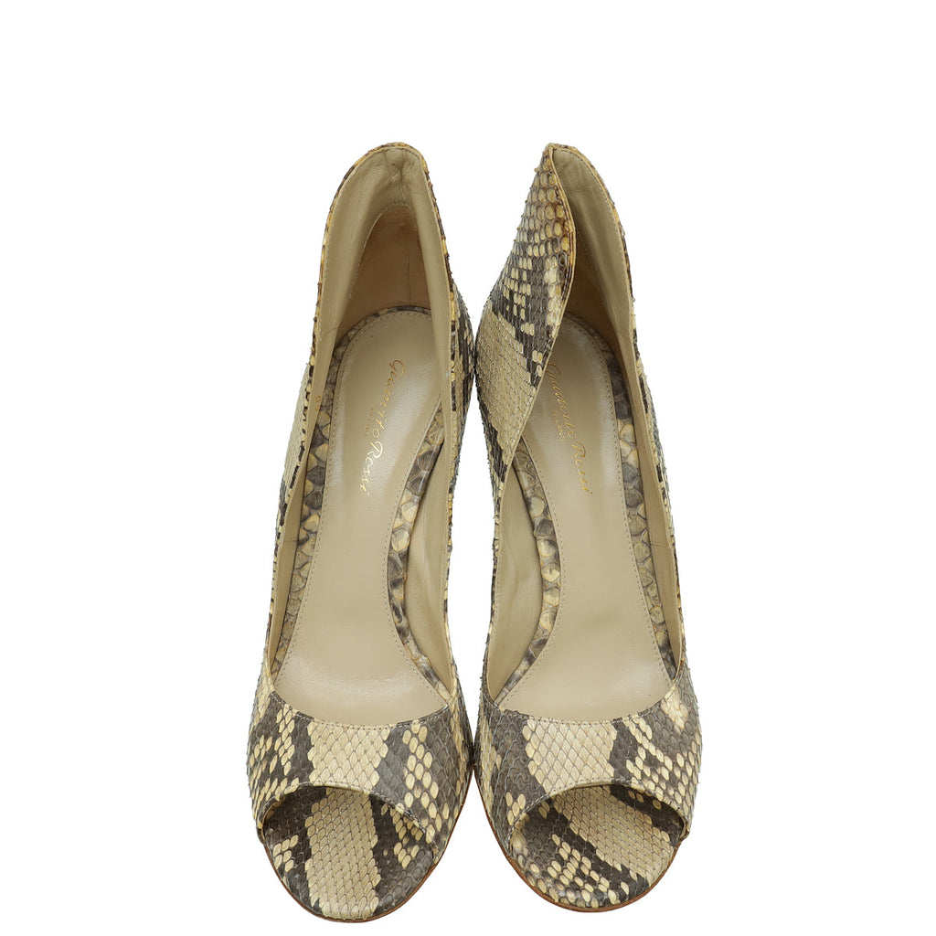 Gianvito Rossi Bicolor Python Peep Toe Pumps 40