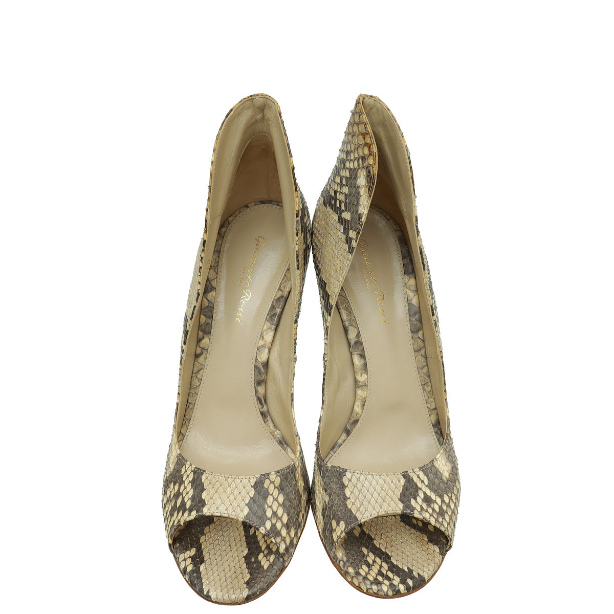 Gianvito Rossi Bicolor Python Peep Toe Pumps 40