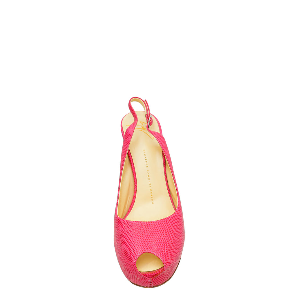 Giuseppe Zanotti Pink Lizard Embossed Peeptoe Slingback 40