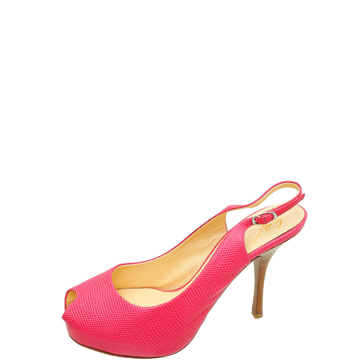 Giuseppe Zanotti Pink Lizard Embossed Peeptoe Slingback 40