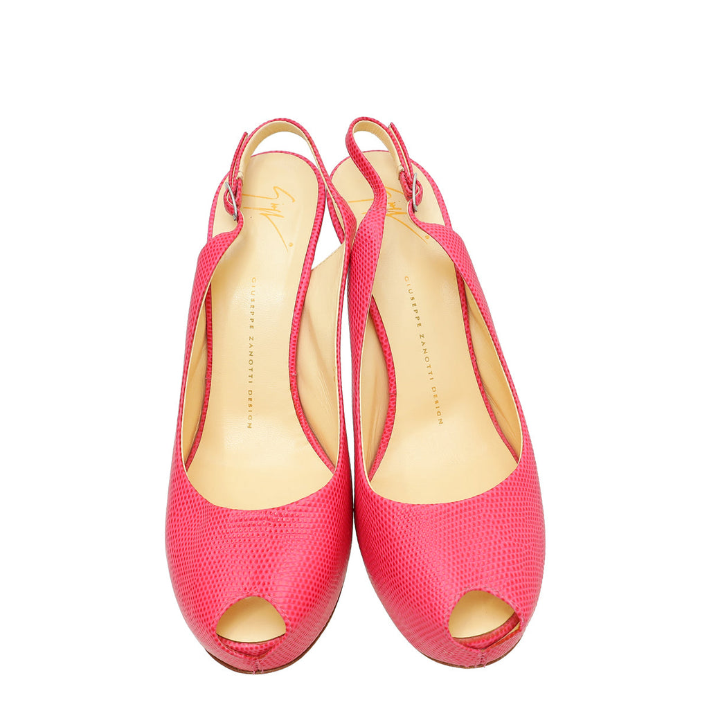 Giuseppe Zanotti Pink Lizard Embossed Peeptoe Slingback 40