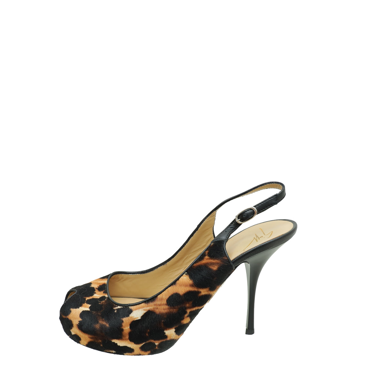 Giuseppe Zanotti Bicolor Leopard Print Fur Peeptoe Slingback 40