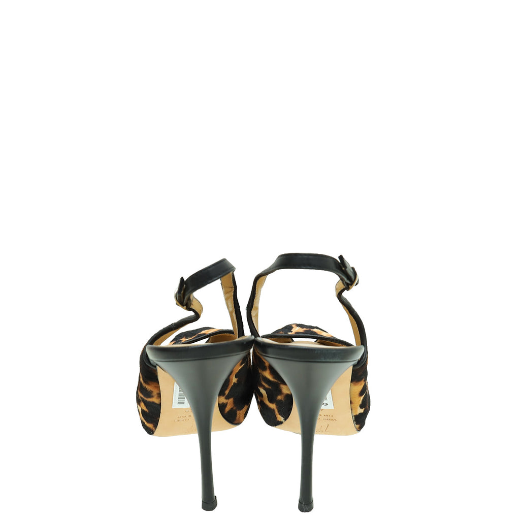 Giuseppe Zanotti Bicolor Leopard Print Fur Peeptoe Slingback 40