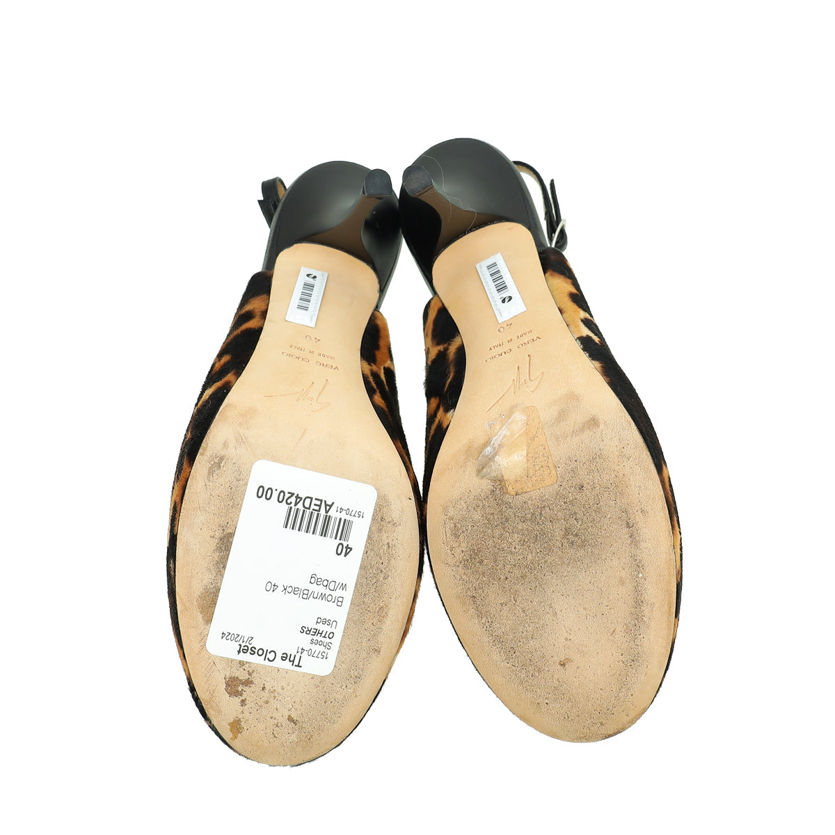 Giuseppe Zanotti Bicolor Leopard Print Fur Peeptoe Slingback 40