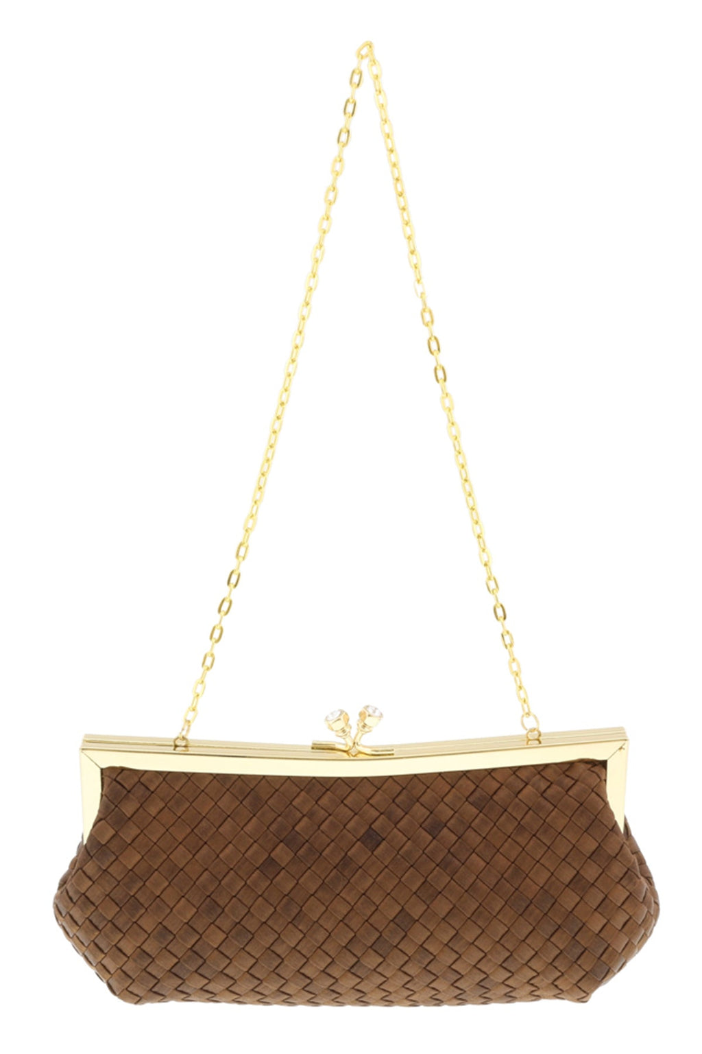 Scheilan  Brown Fabric Weave Knot Clutch/Shoulder Bag