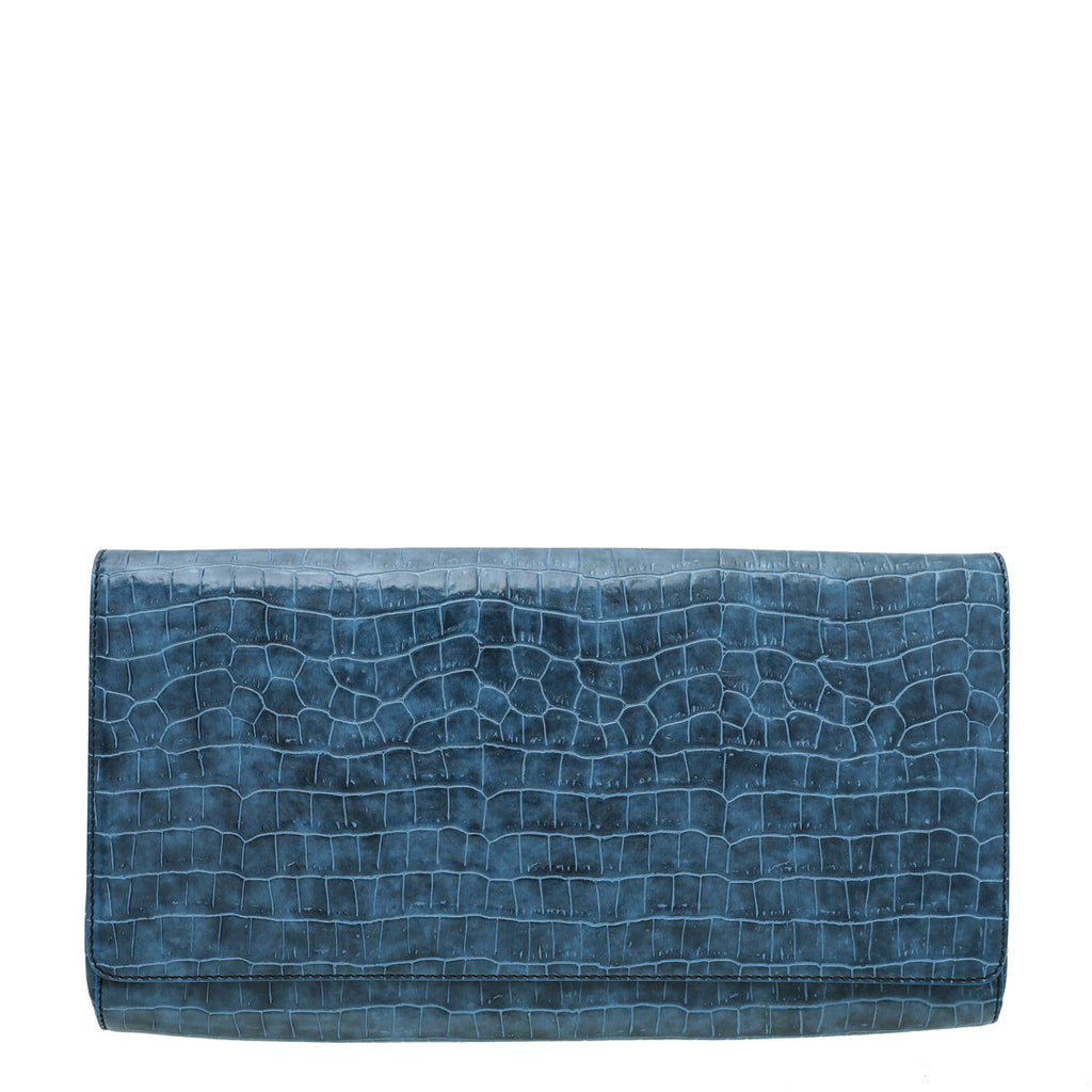 Stella Mccartney Blue Faux Croc Betty XL Clutch