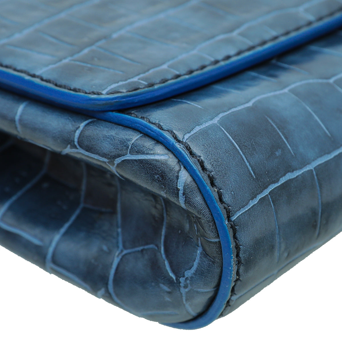 Stella Mccartney Blue Faux Croc Betty XL Clutch