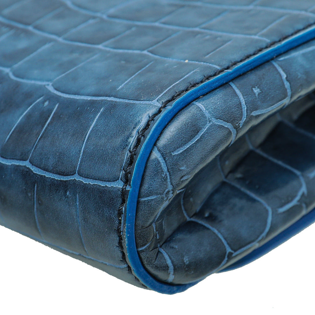 Stella Mccartney Blue Faux Croc Betty XL Clutch