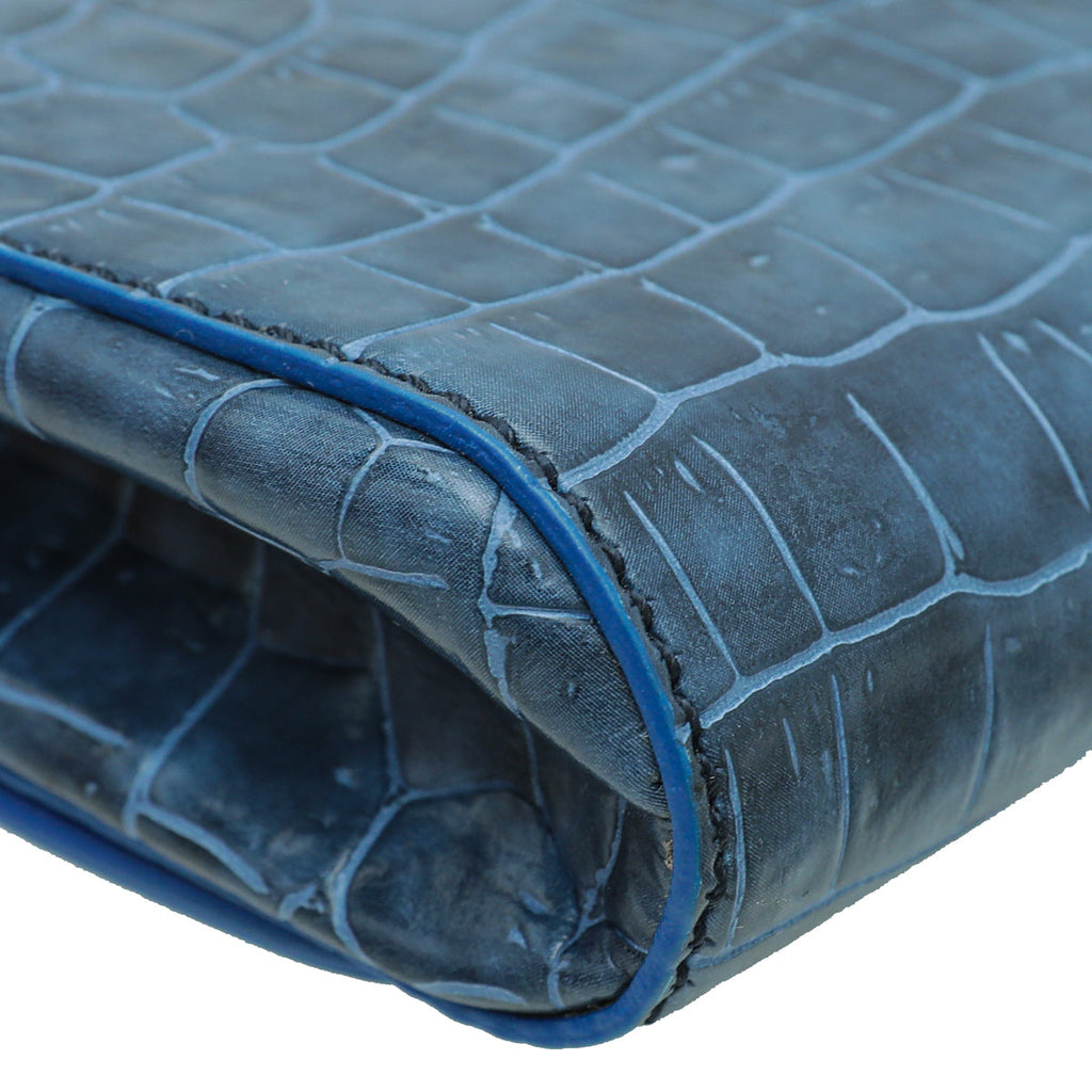Stella Mccartney Blue Faux Croc Betty XL Clutch