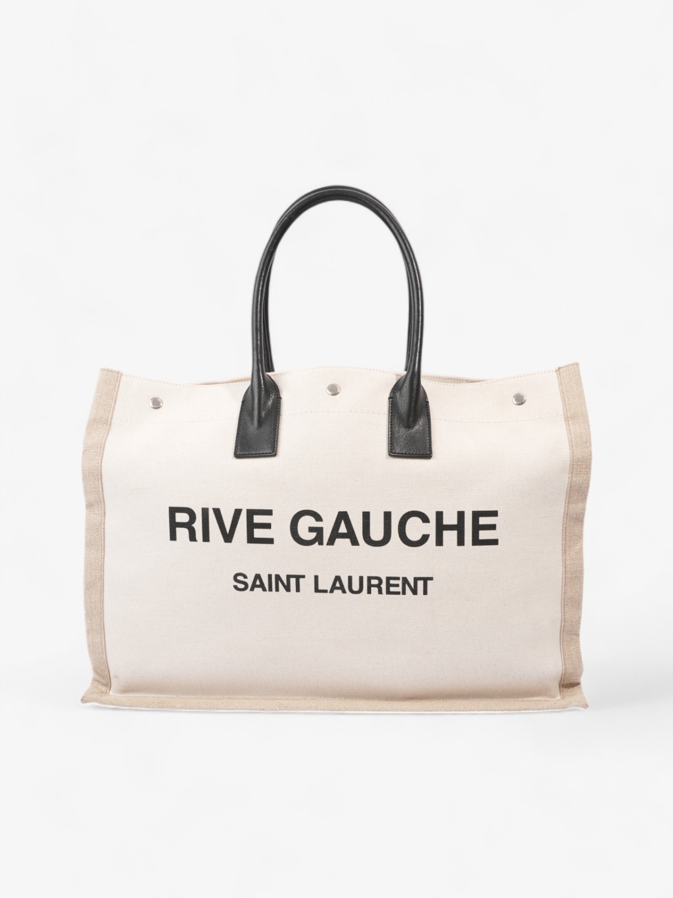 Saint Laurent Rive Gauche Tote Greige / Black Canvas Large