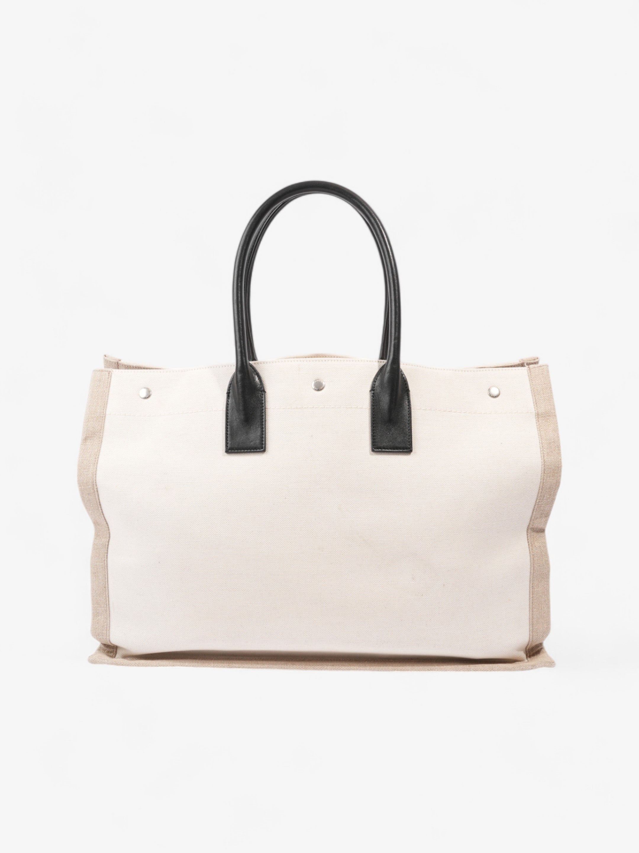 Saint Laurent Rive Gauche Tote Greige / Black Canvas Large