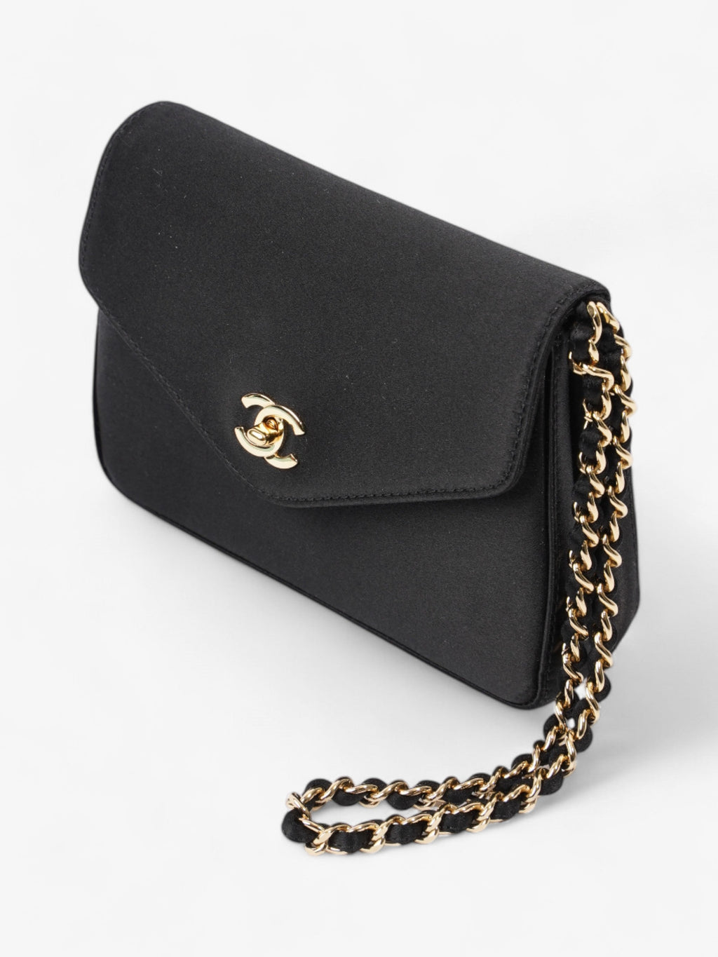 Chanel Vintage Envelope Wristlet Black Satin