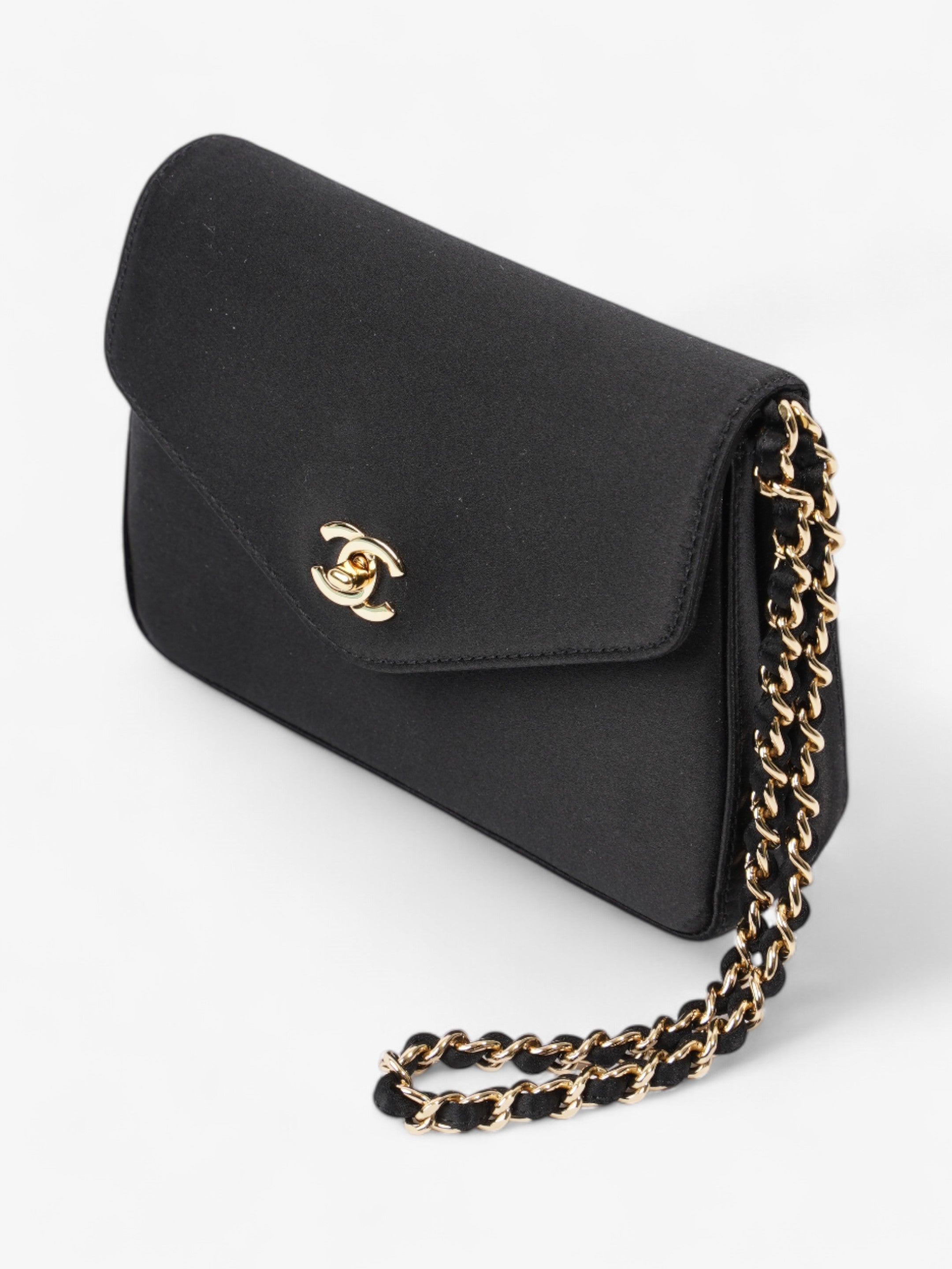 Chanel Vintage Envelope Wristlet Black Satin