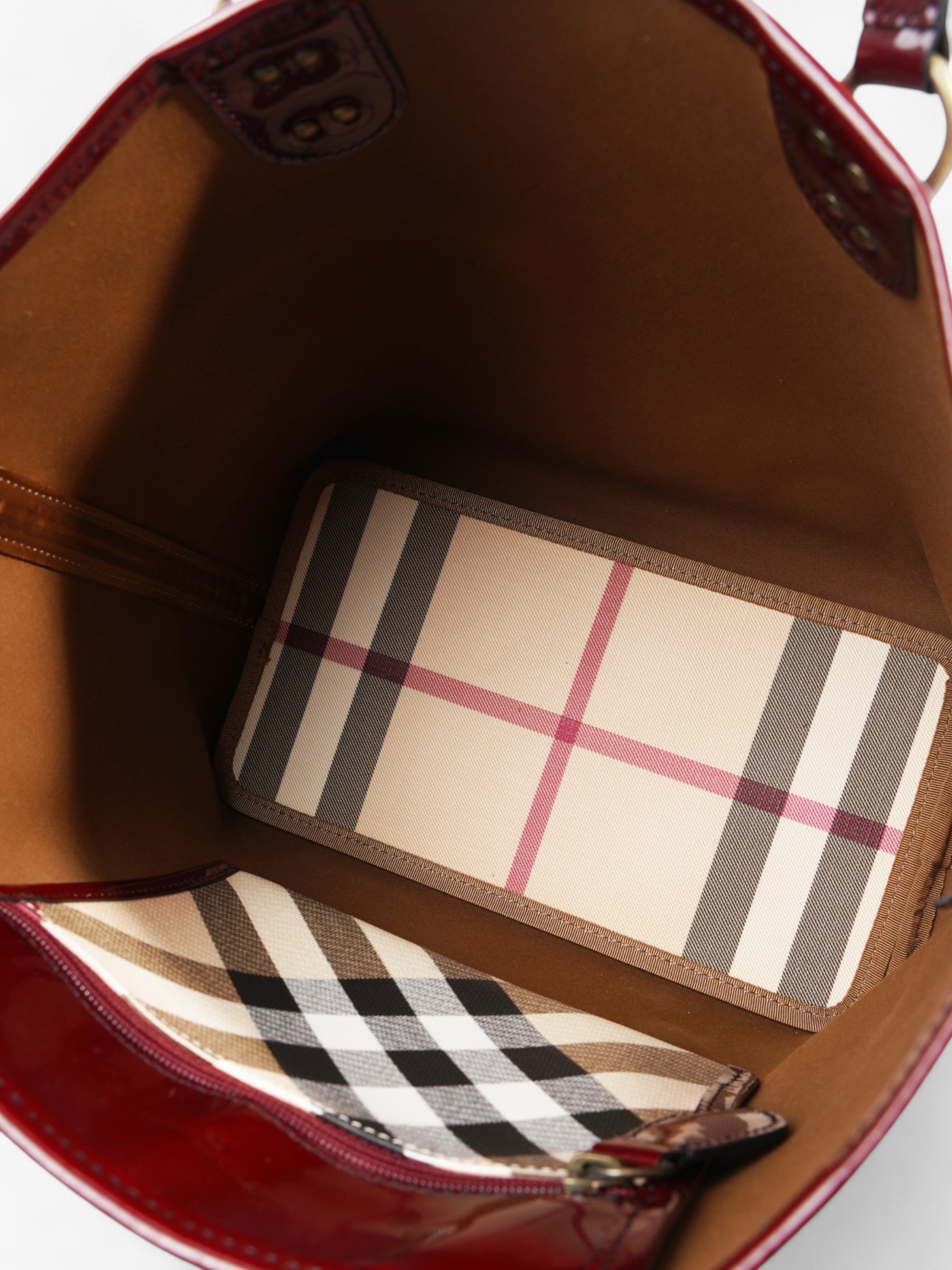 Burberry Check Tote Nova Check / Deep Red Canvas