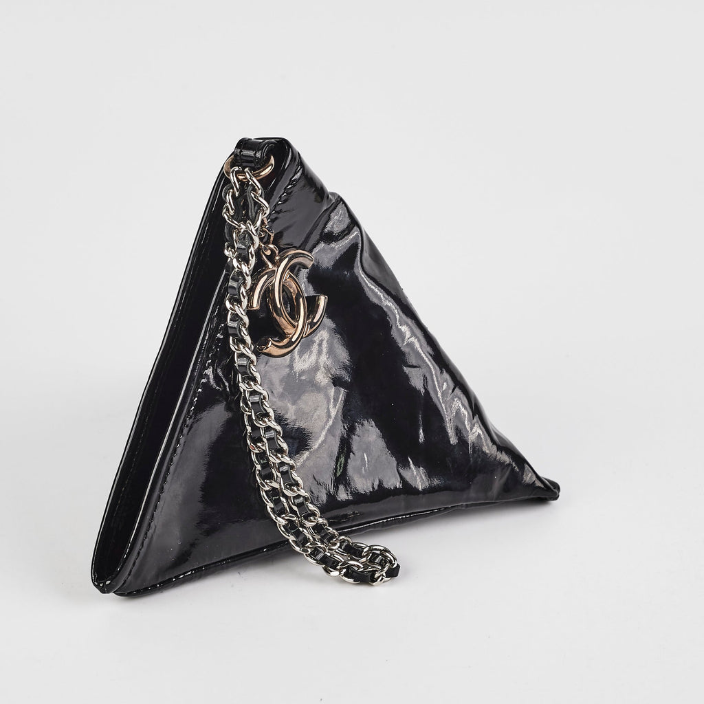 Chanel Triangle Patent Black Wristlet Pouch