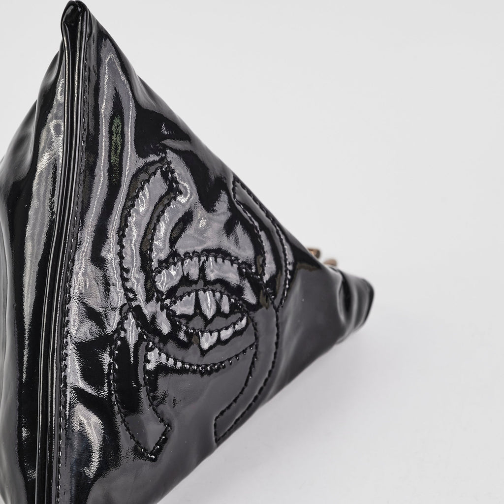 Chanel Triangle Patent Black Wristlet Pouch