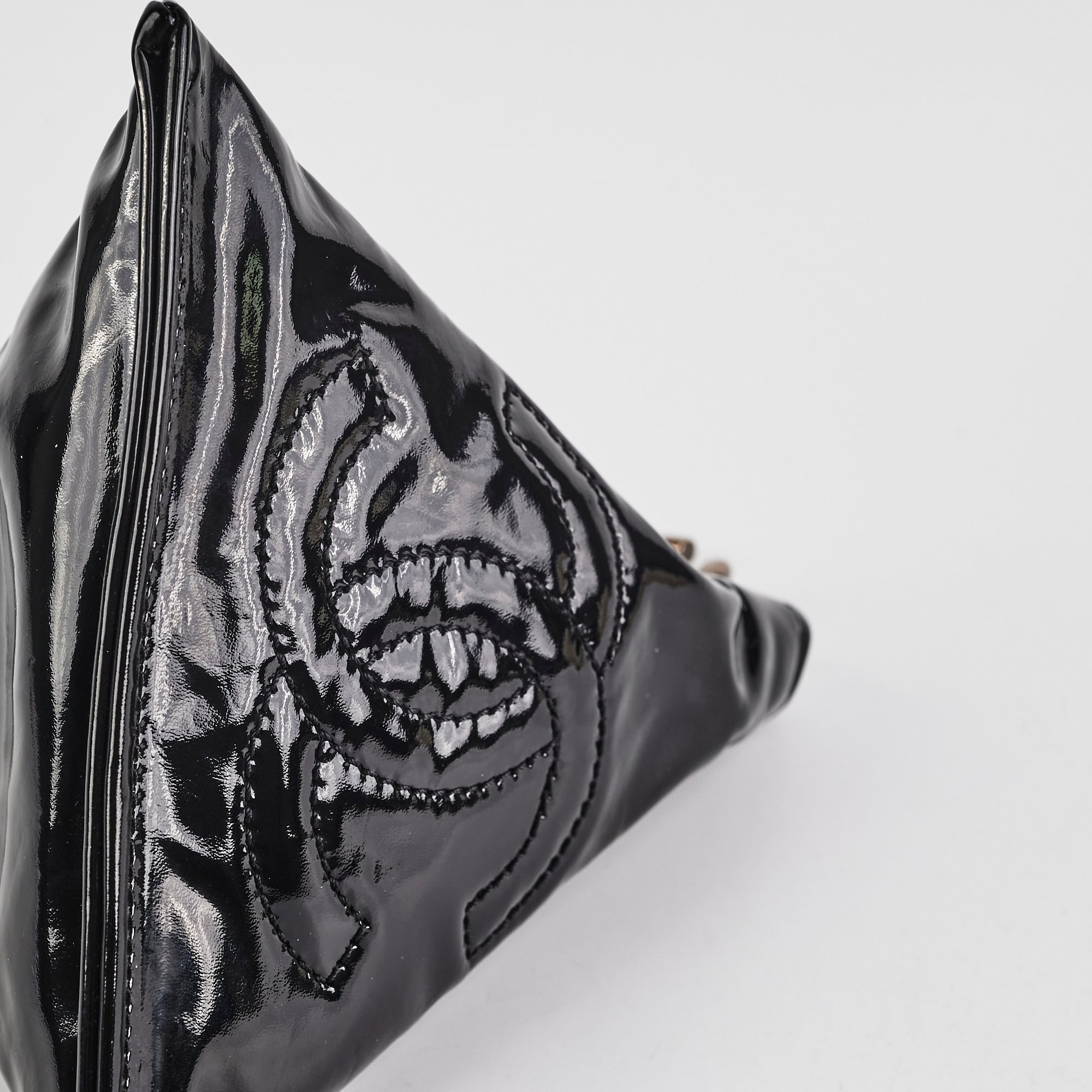 Chanel Triangle Patent Black Wristlet Pouch