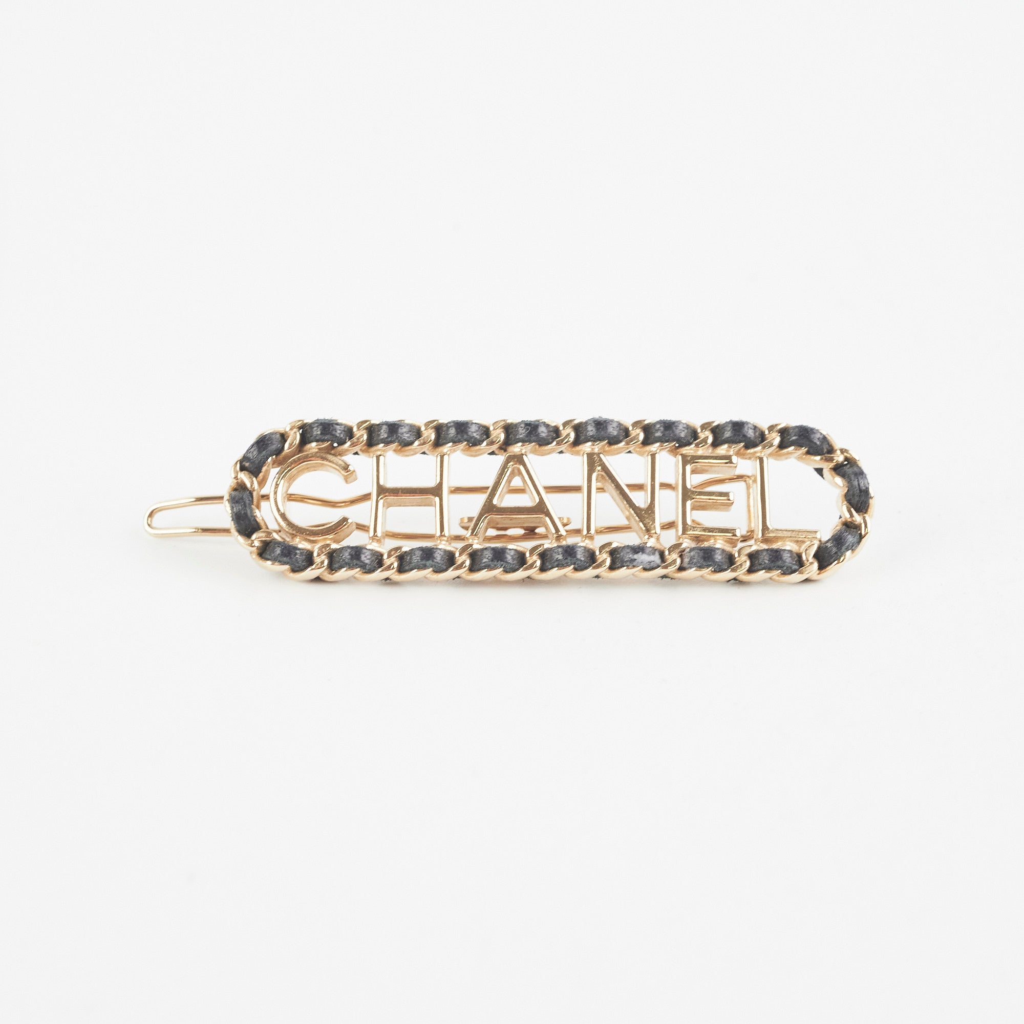 Chanel Metal & Lambskin Hair Clip Black