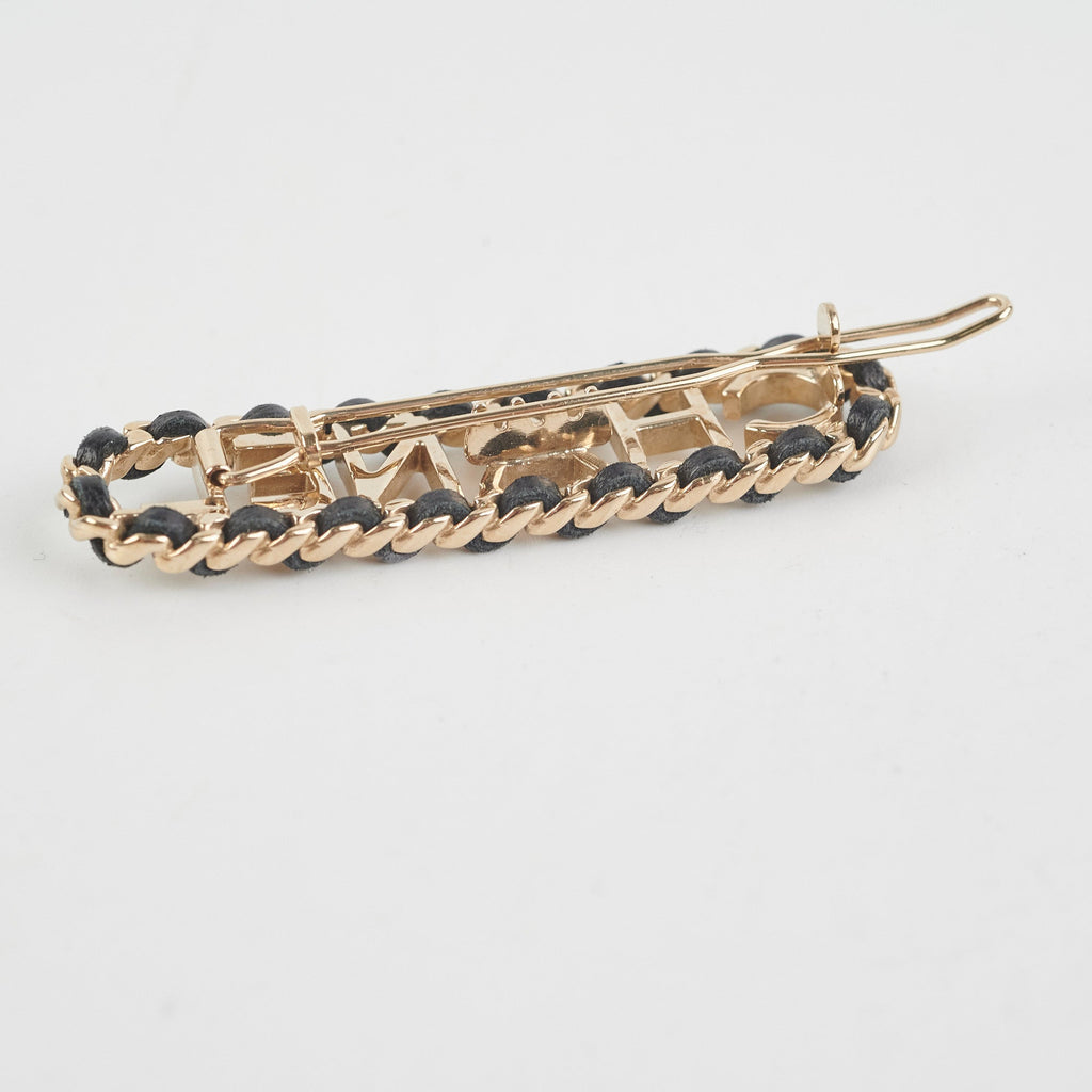 Chanel Metal & Lambskin Hair Clip Black