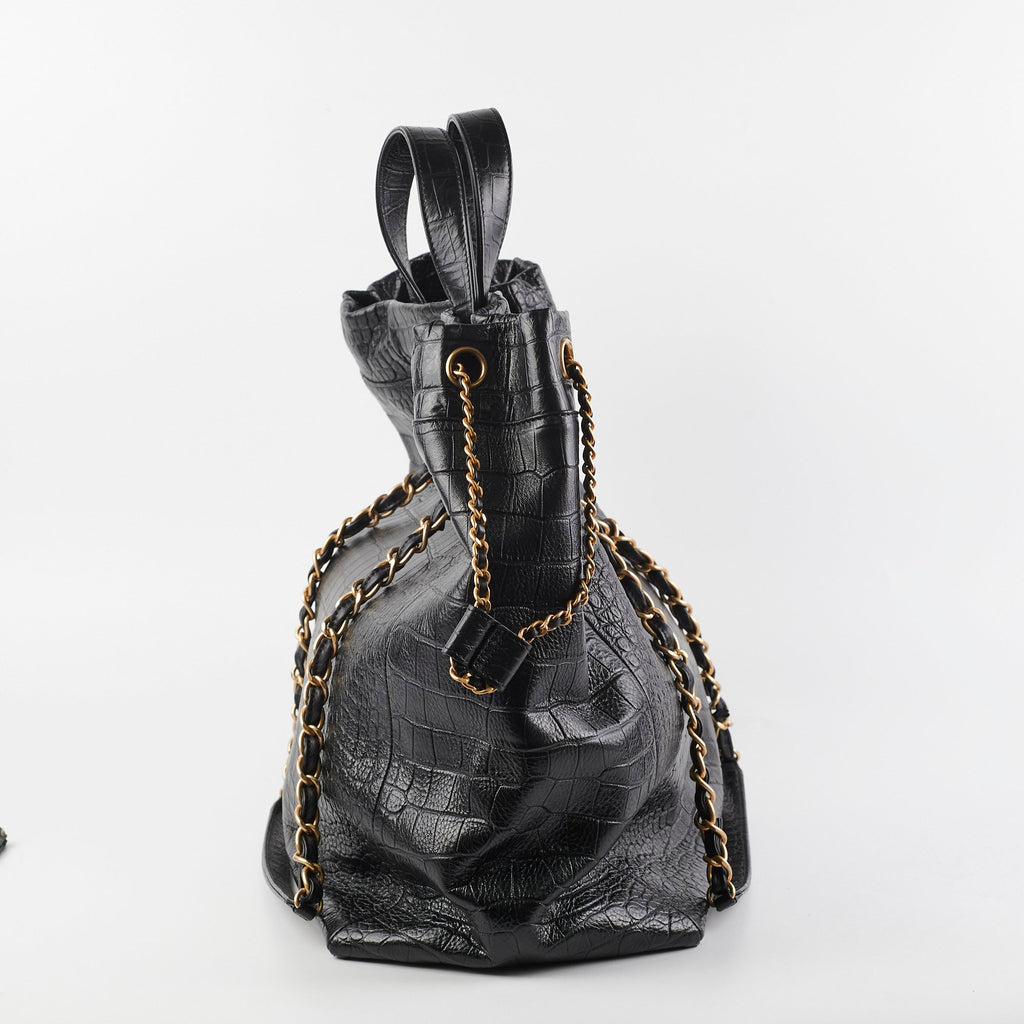 Chanel Black Croc Embossed Shopping Tote