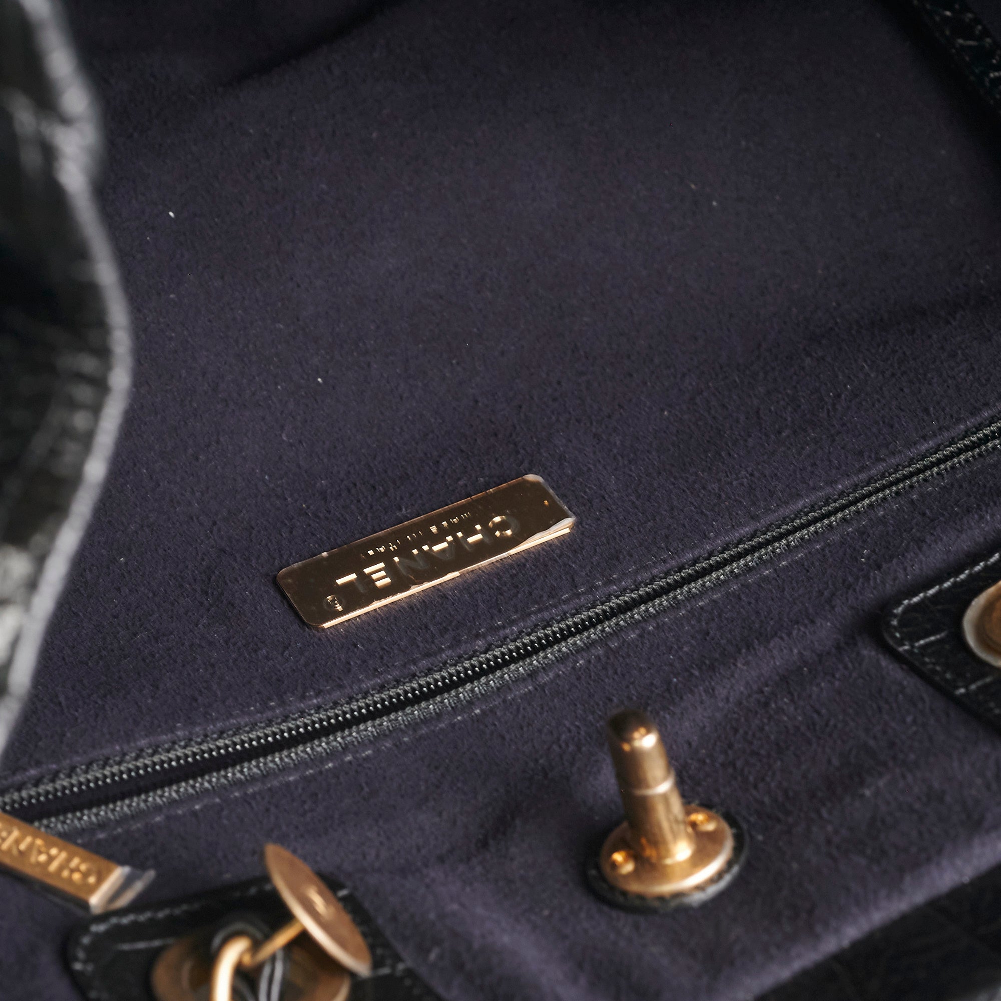 Chanel Black Croc Embossed Shopping Tote
