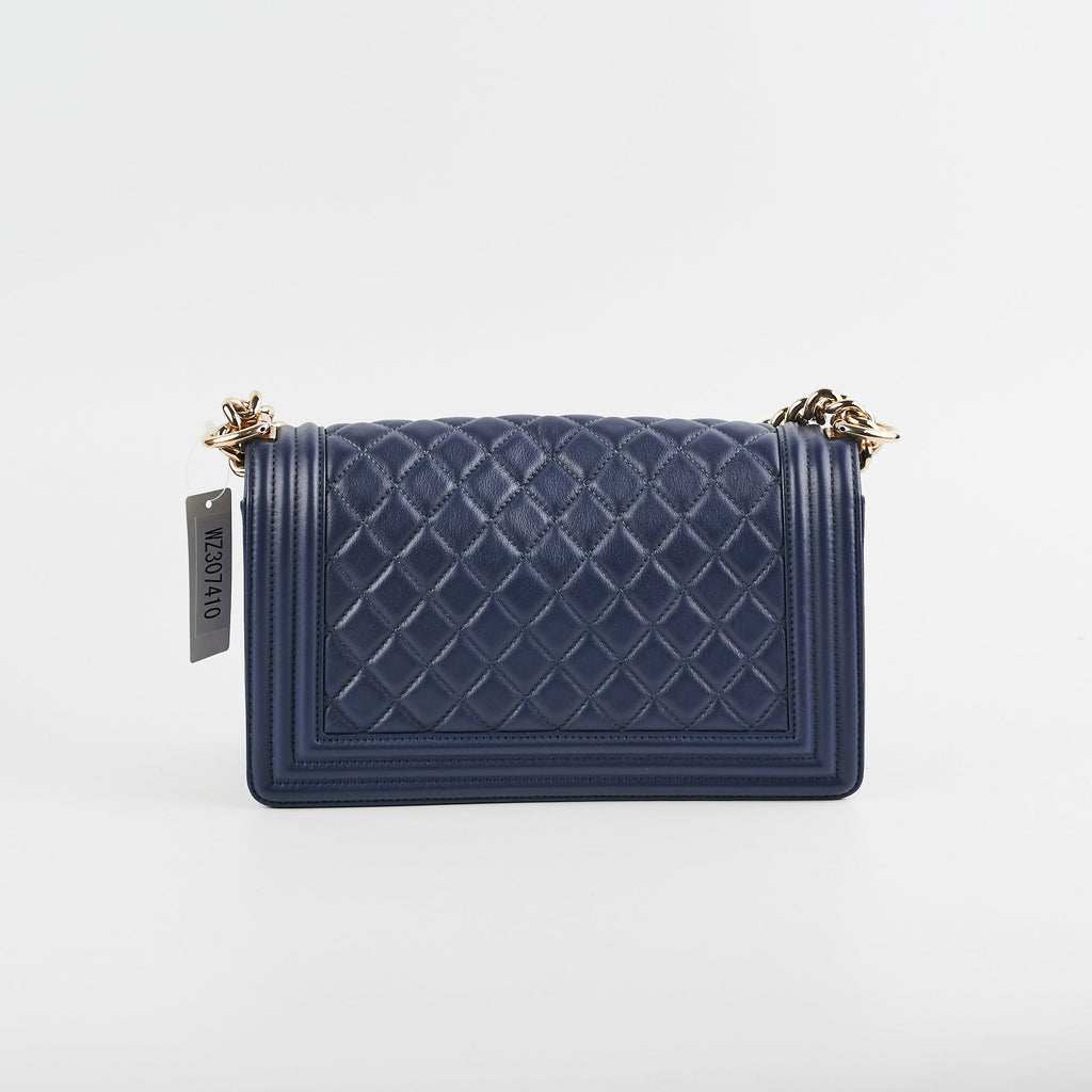 Chanel Old Medium Boy Lambskin Navy Bag