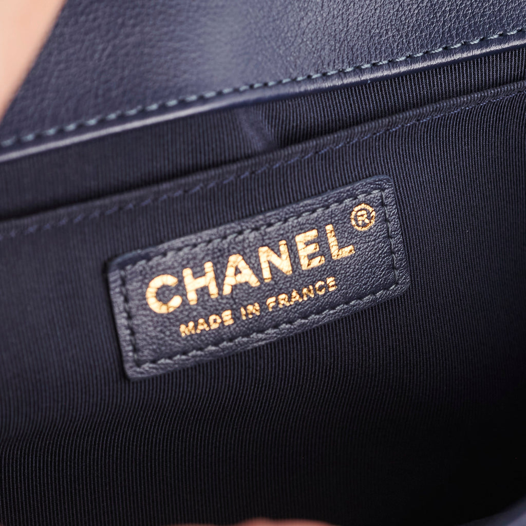 Chanel Old Medium Boy Lambskin Navy Bag