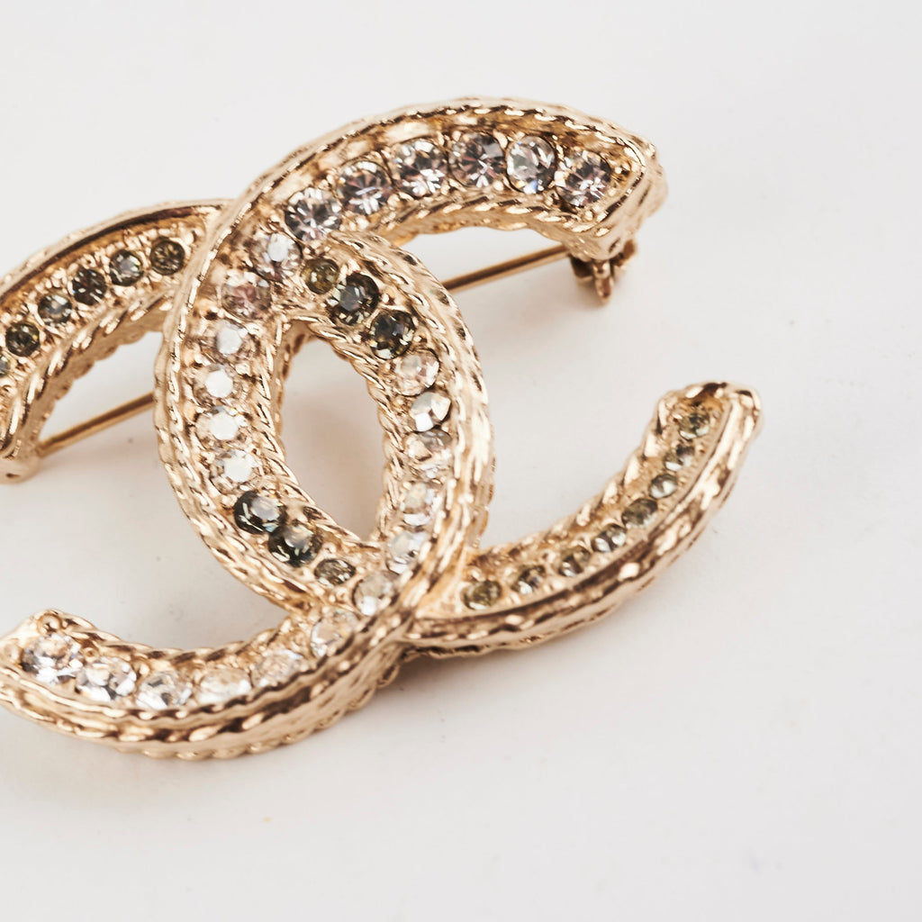 Chanel Gold Rhinestone Brooch Costume Jewellery