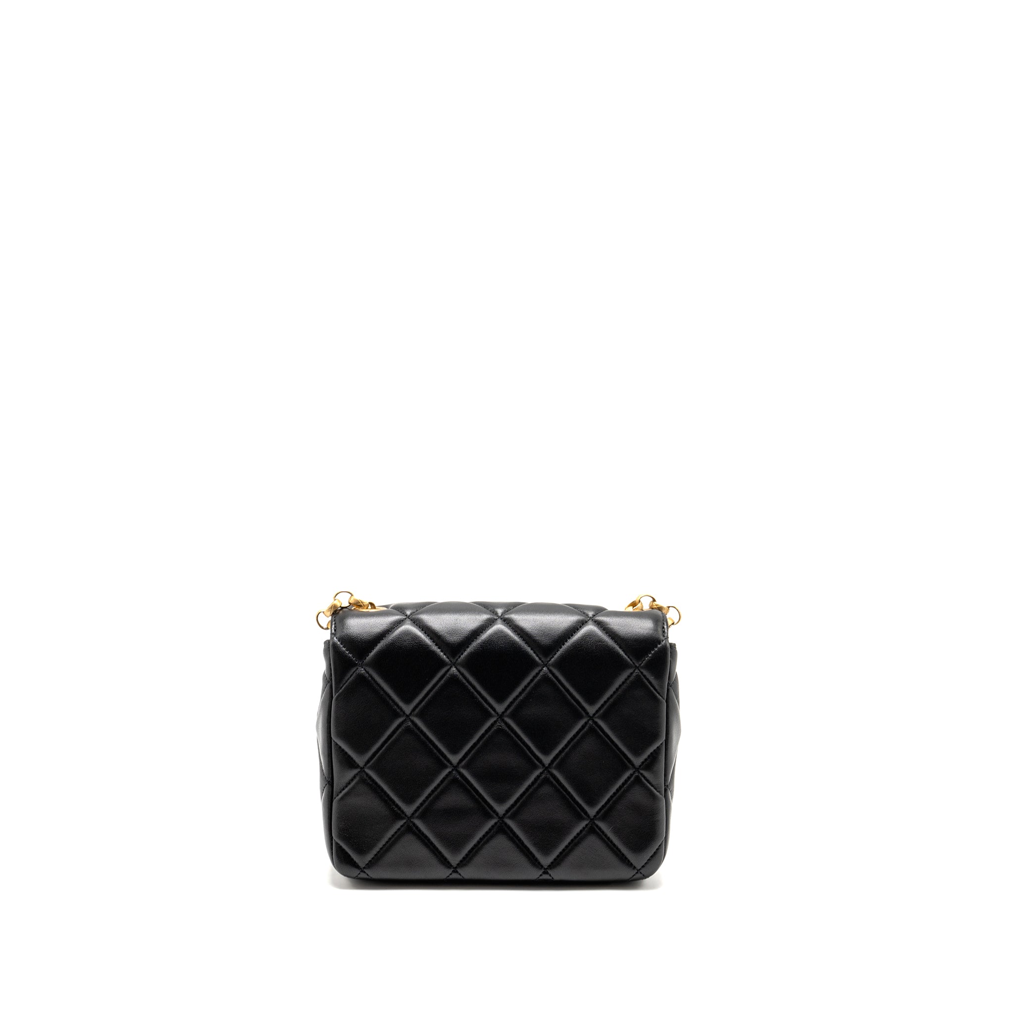 Chanel Quilted Mini Flap Bag with Detailed Chain Lambskin Black  (Microchip)