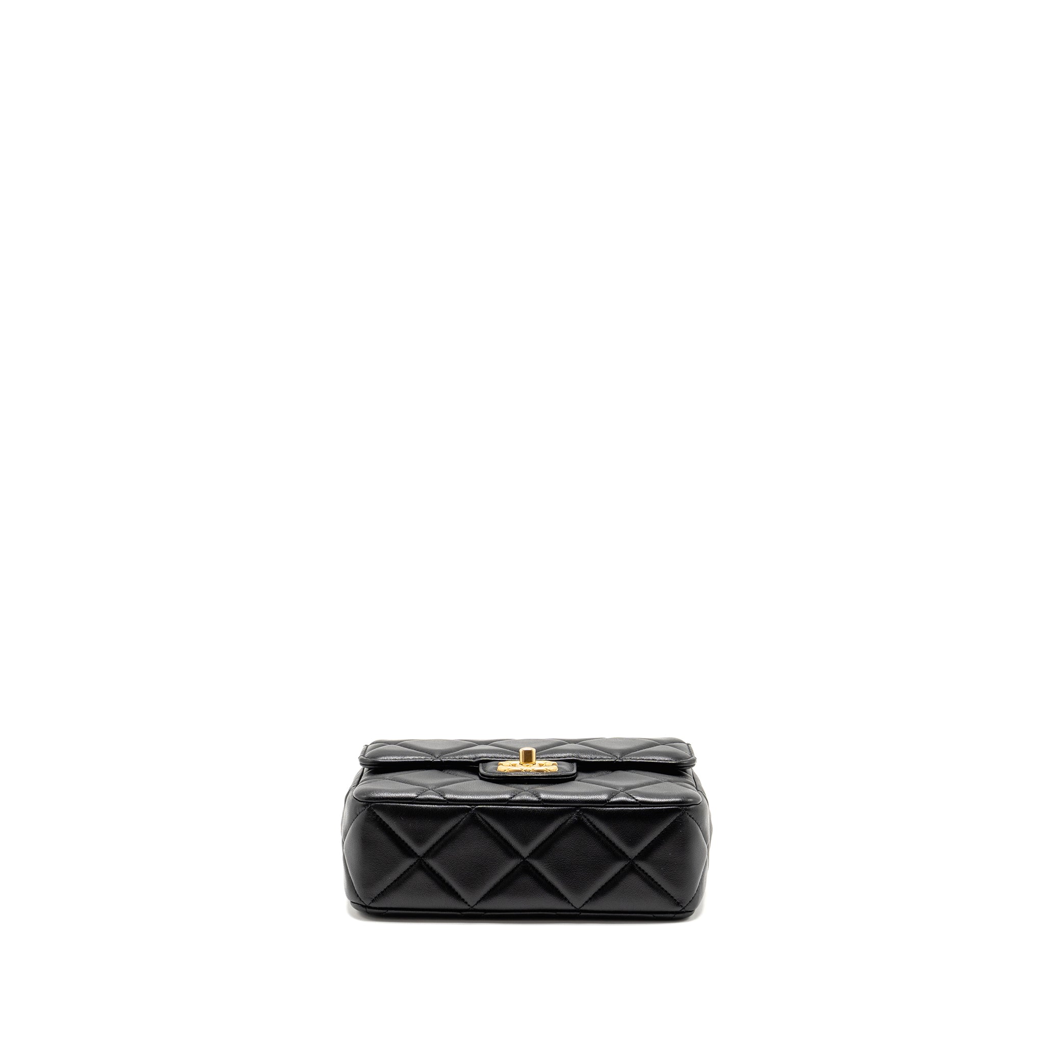 Chanel Quilted Mini Flap Bag with Detailed Chain Lambskin Black  (Microchip)
