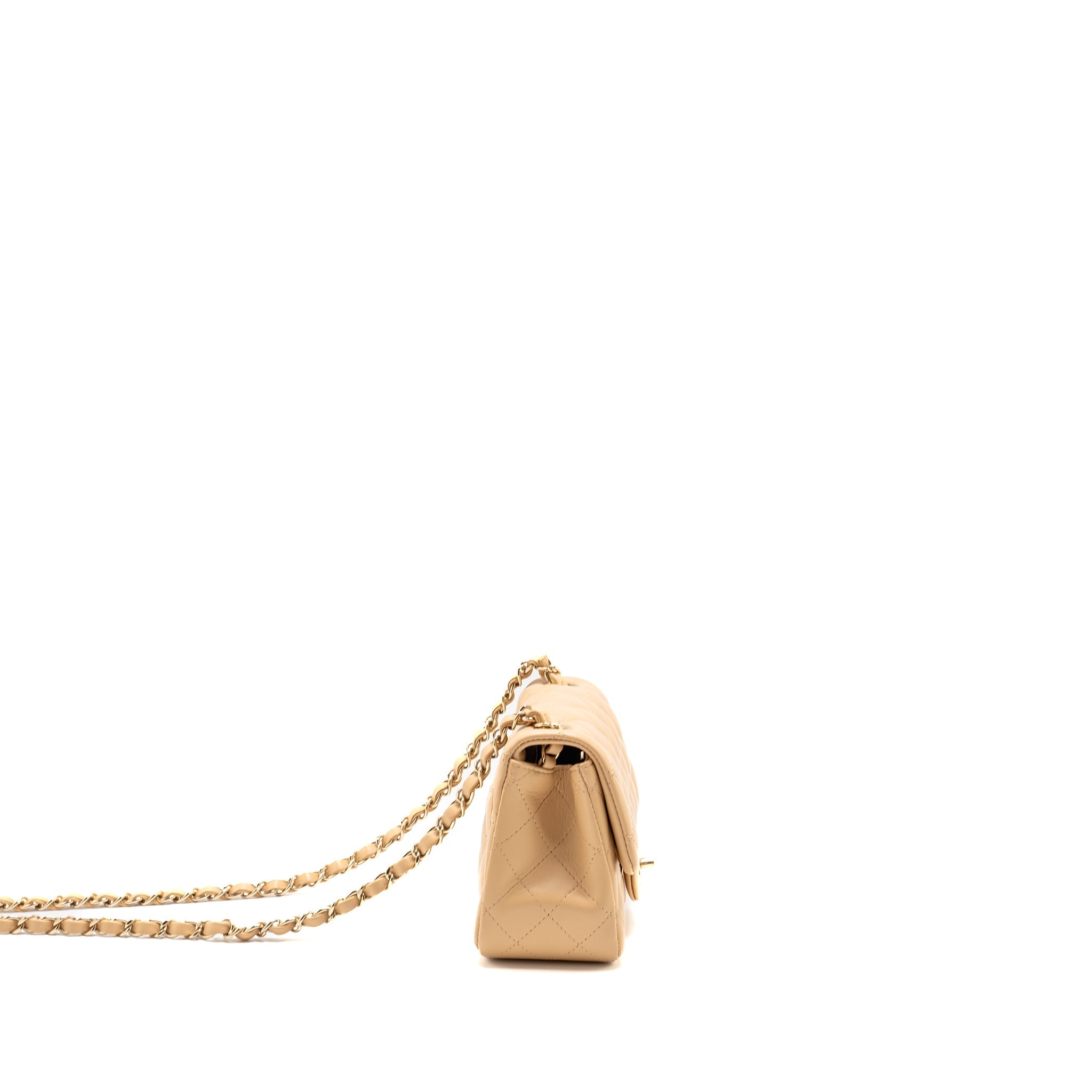 Chanel Mini Square Flap Bag Lambskin Beige L (Microchip)