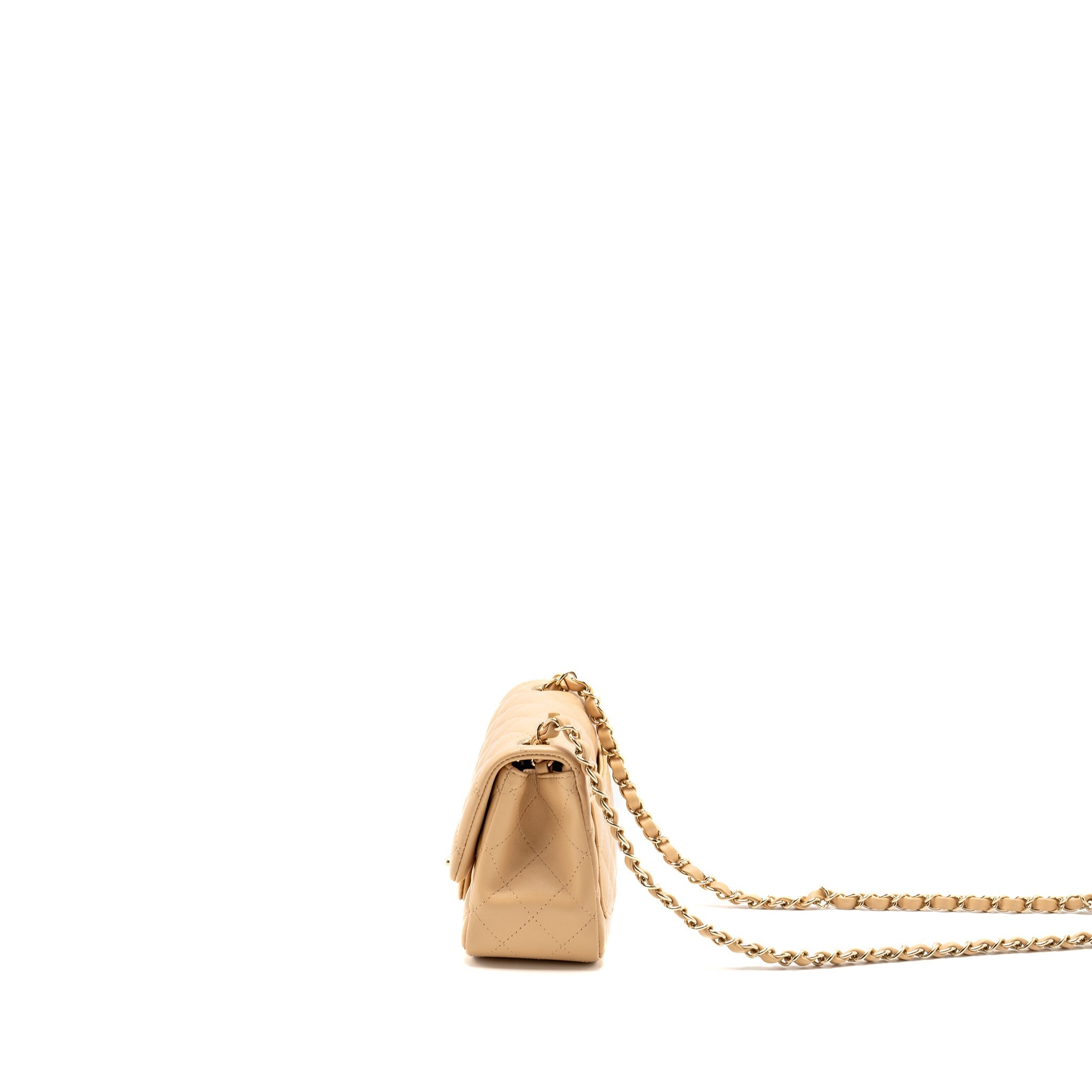 Chanel Mini Square Flap Bag Lambskin Beige L (Microchip)