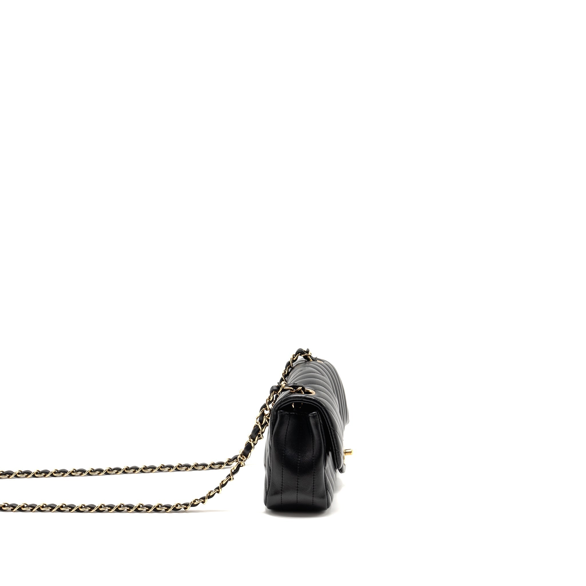 Chanel Mini Rectangular Flap Bag Chevron Lambskin Black L