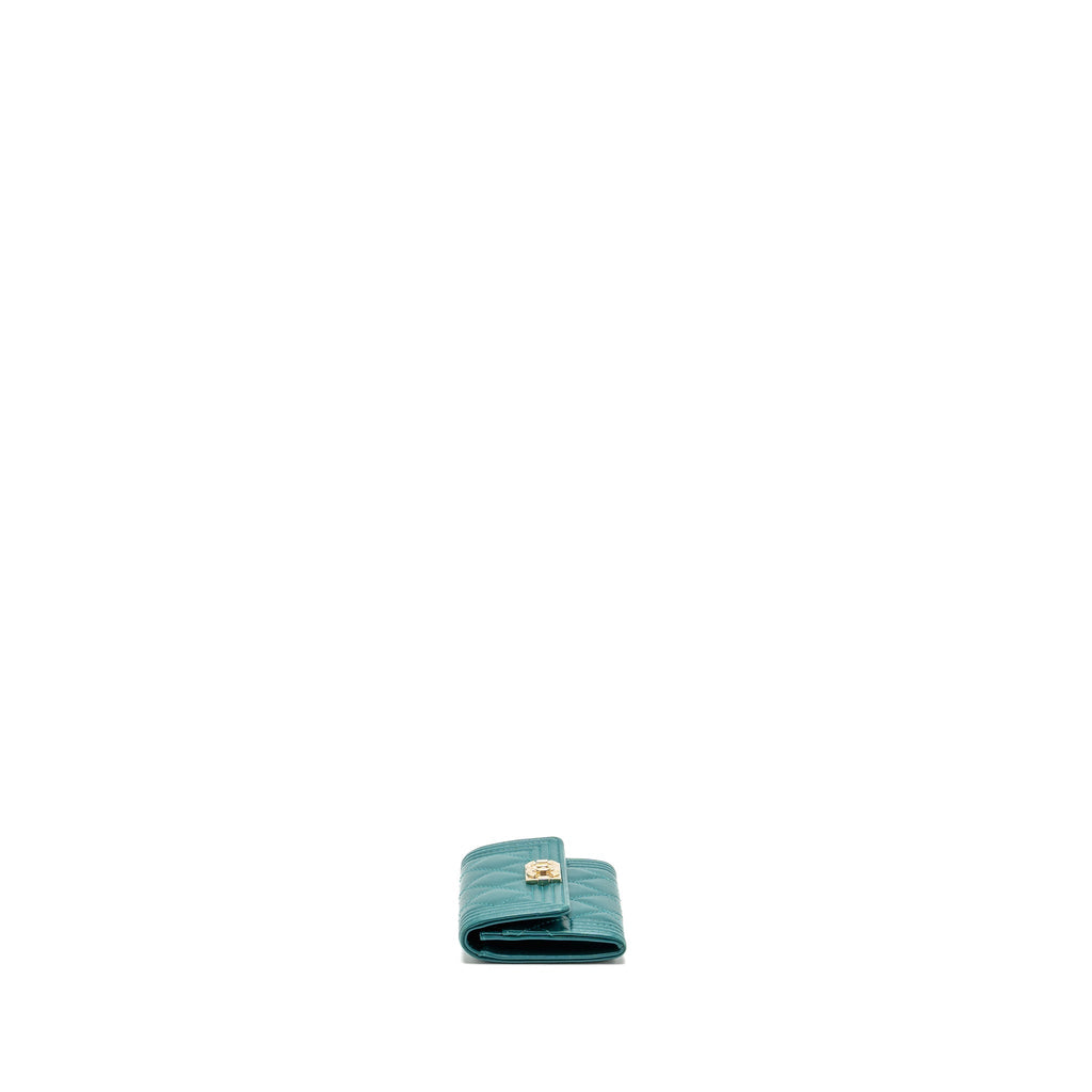 Chanel Boy Flap Card Holder Lambskin Green L