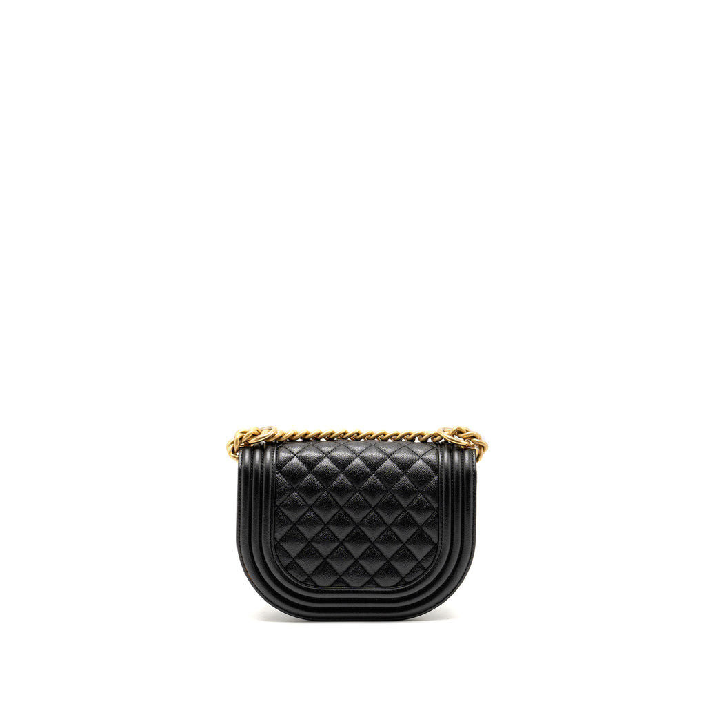 Chanel 22A Round Boy Messenger Bag Caviar Black  (Microchip)