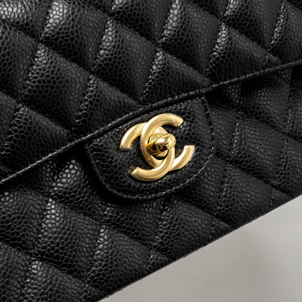 Chanel Small Classic Double FLAP BAG Caviar Black  (Microchip)