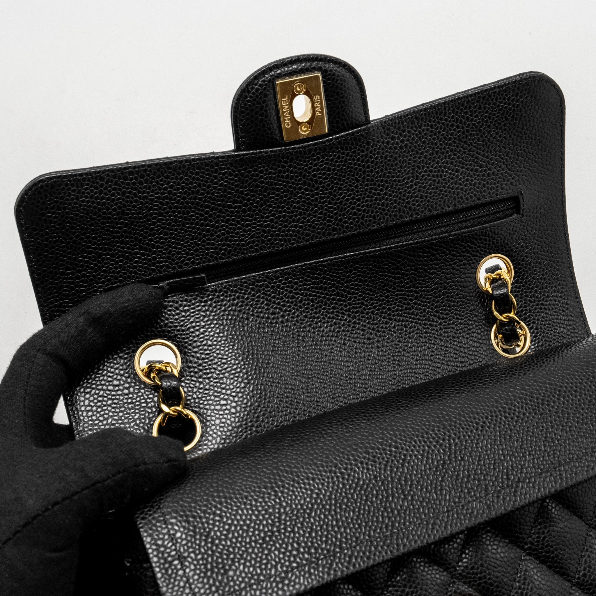 Chanel Small Classic Double FLAP BAG Caviar Black  (Microchip)