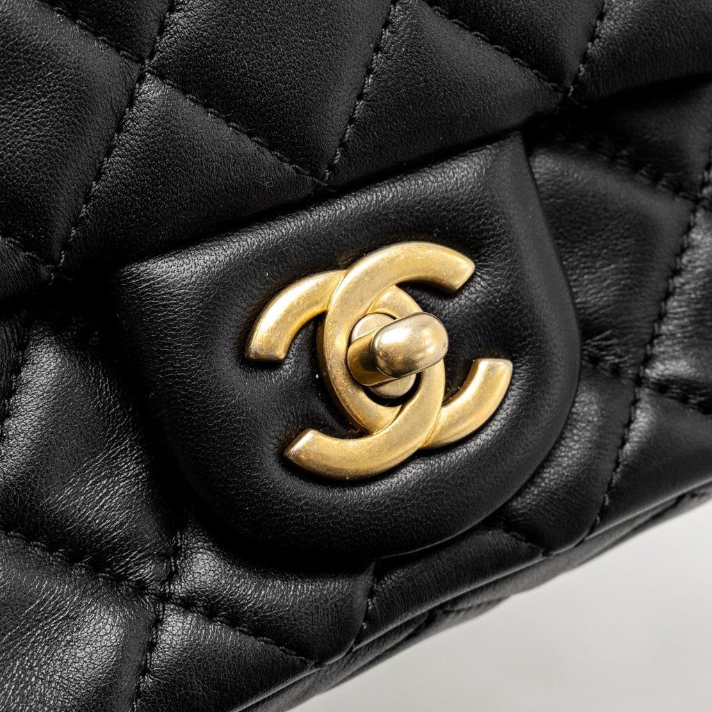 Chanel Pearl Crush Mini Square Flap Bag Lambskin Black