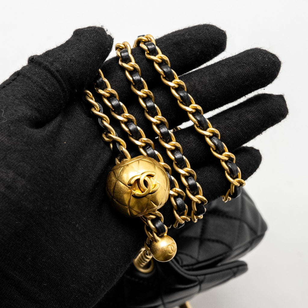 Chanel Pearl Crush Mini Square Flap Bag Lambskin Black