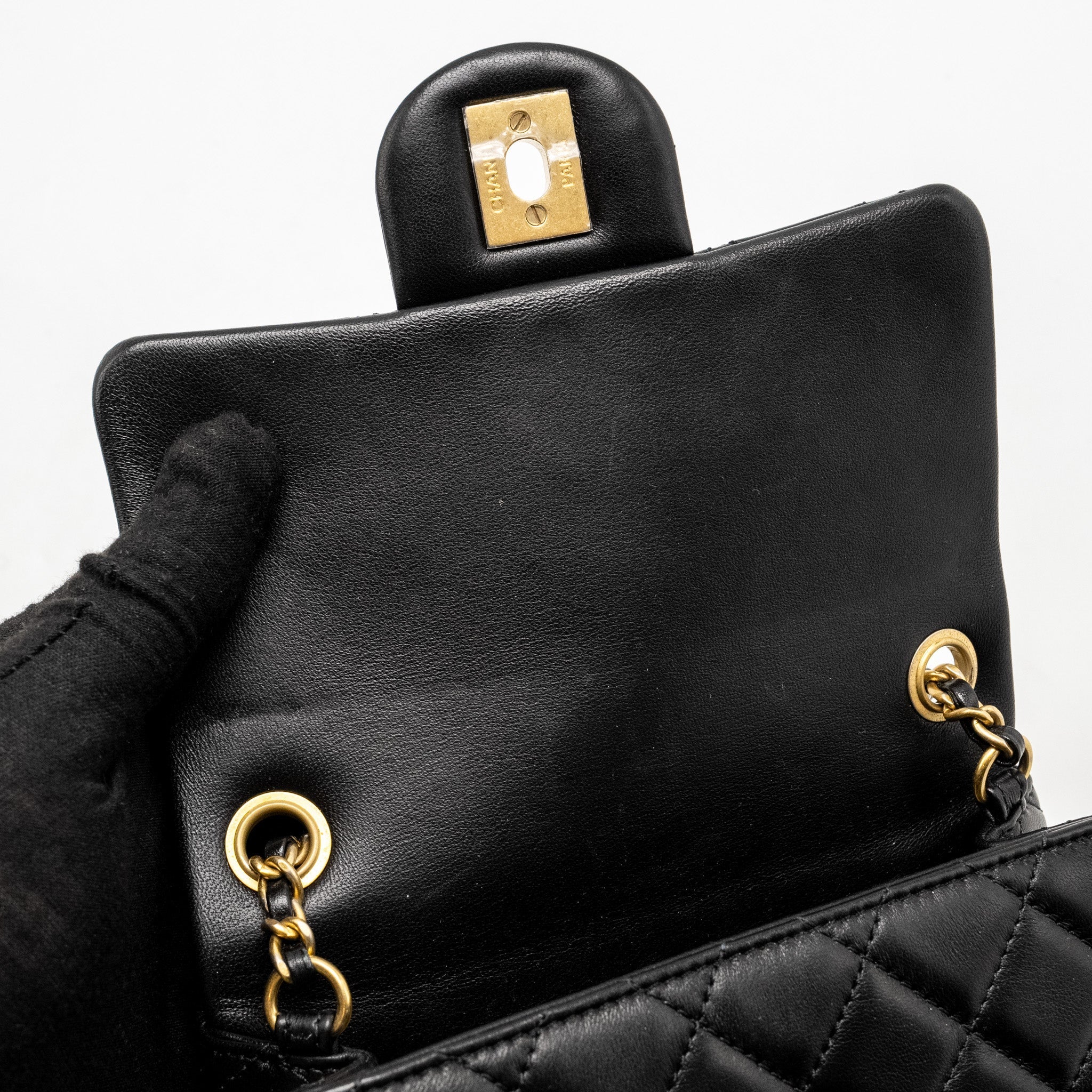 Chanel Pearl Crush Mini Square Flap Bag Lambskin Black