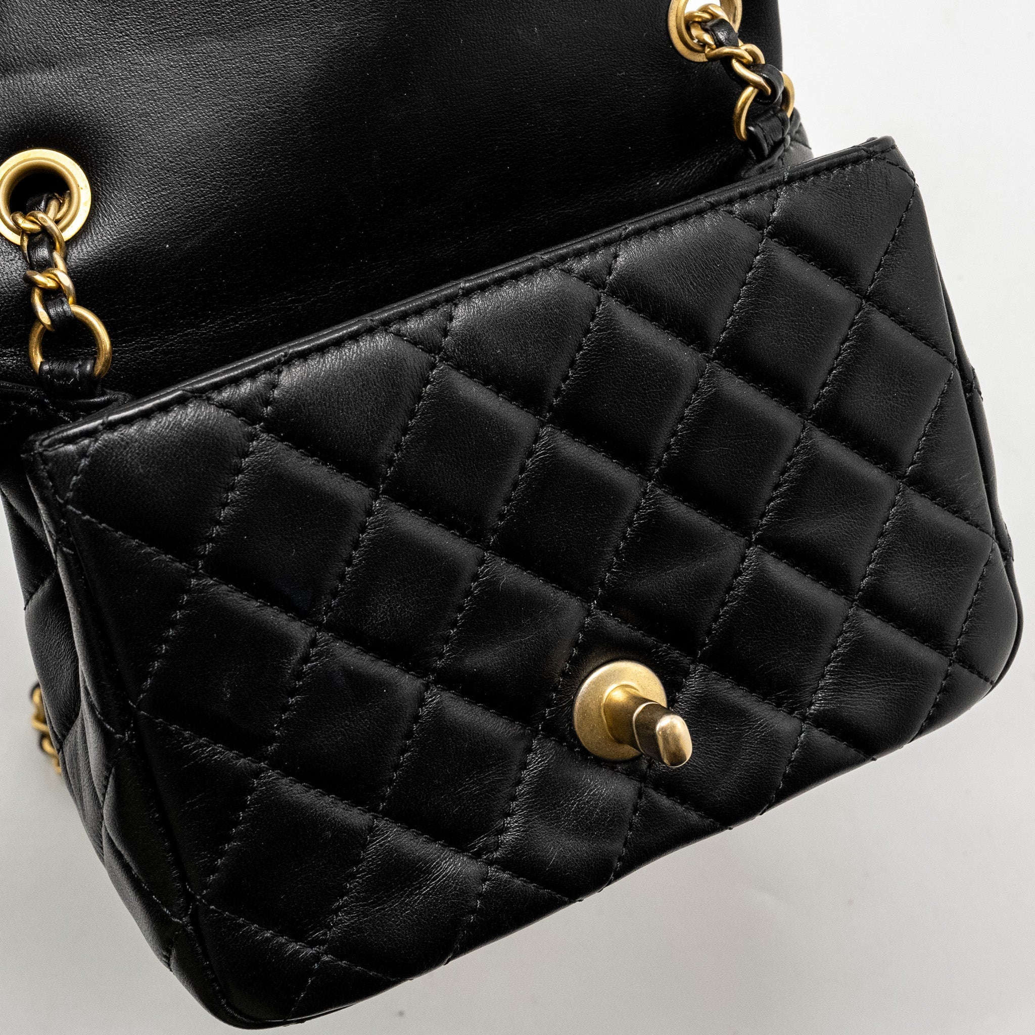 Chanel Pearl Crush Mini Square Flap Bag Lambskin Black