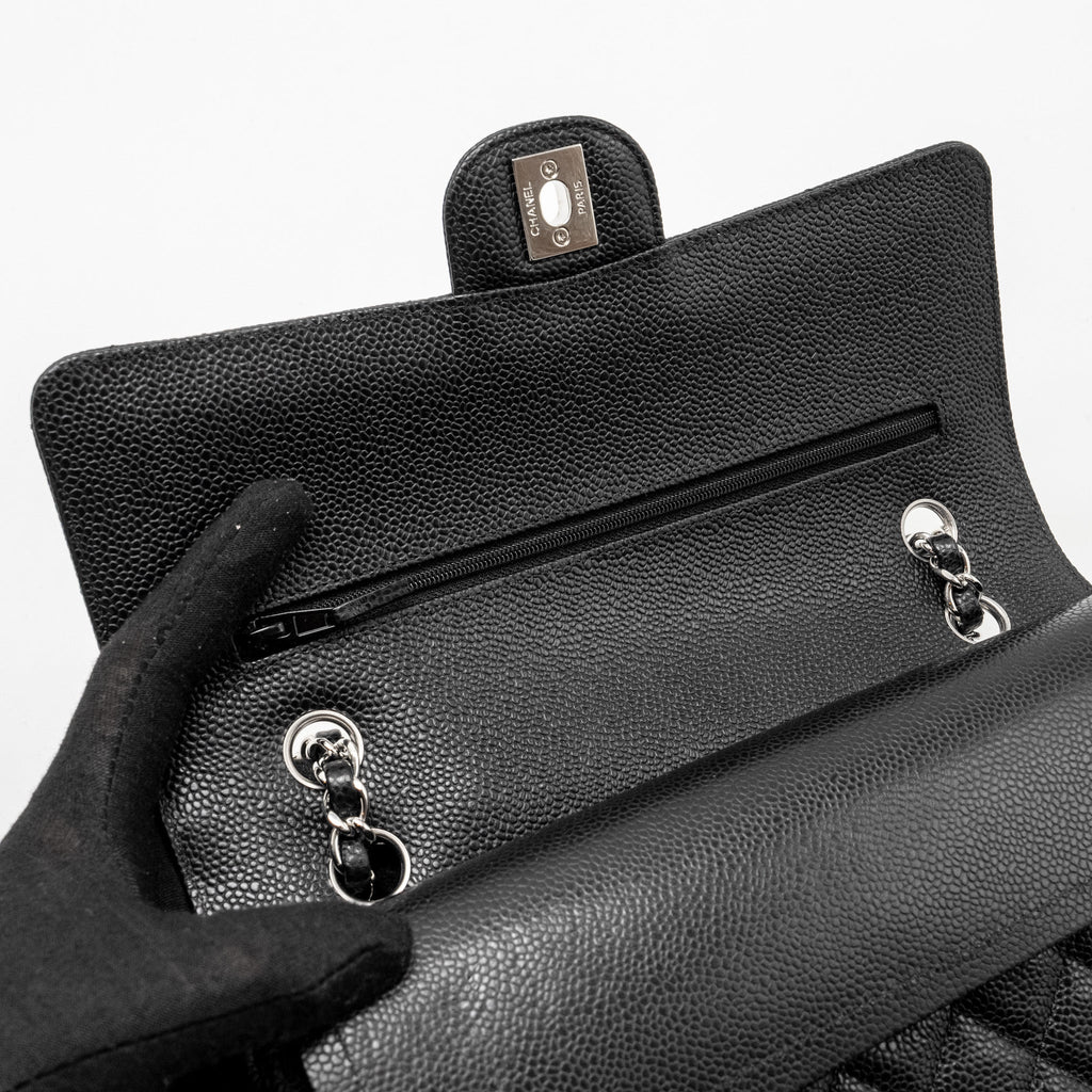 CHANEL Medium Classic Double Flap Bag Caviar Black  (Microchip)