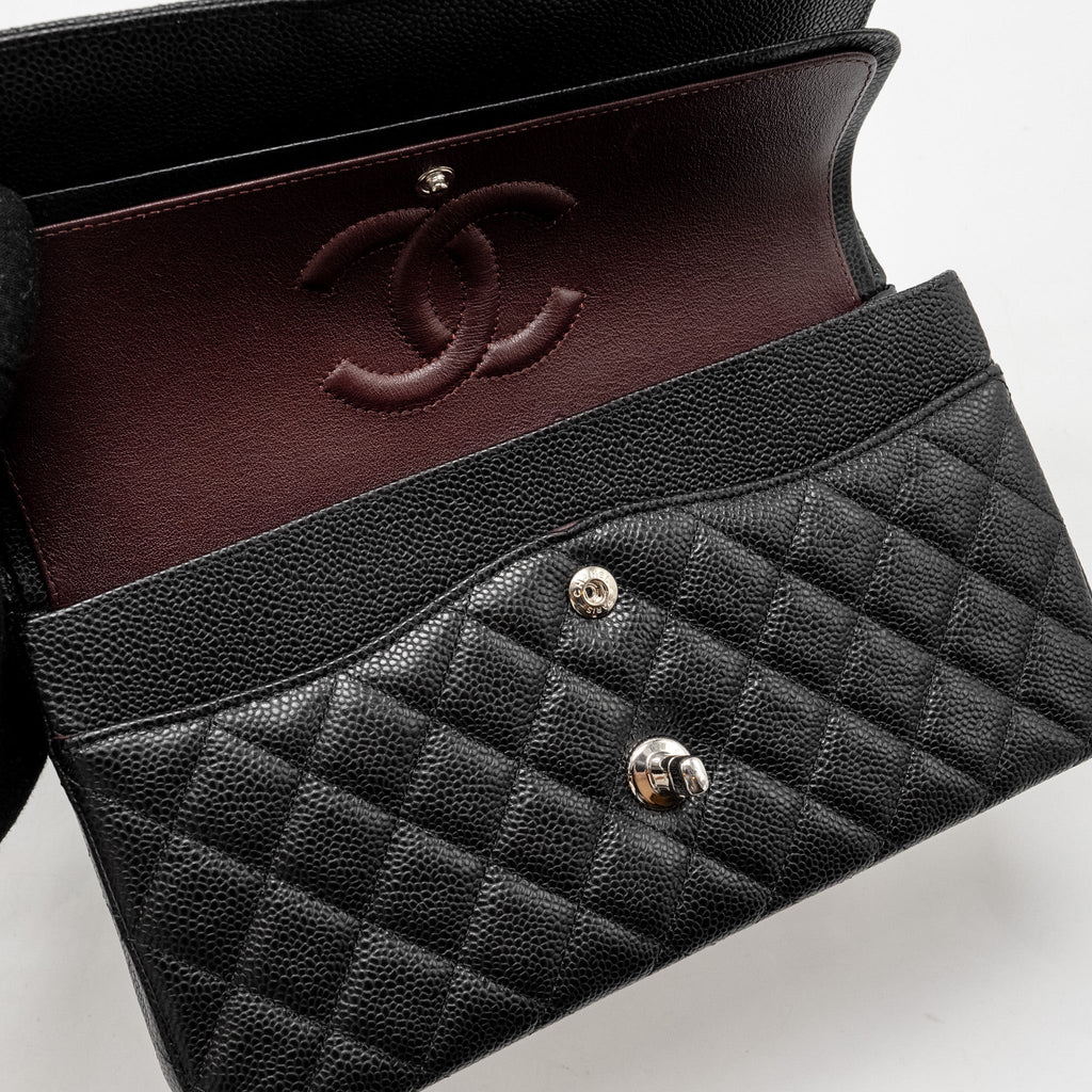 CHANEL Medium Classic Double Flap Bag Caviar Black  (Microchip)