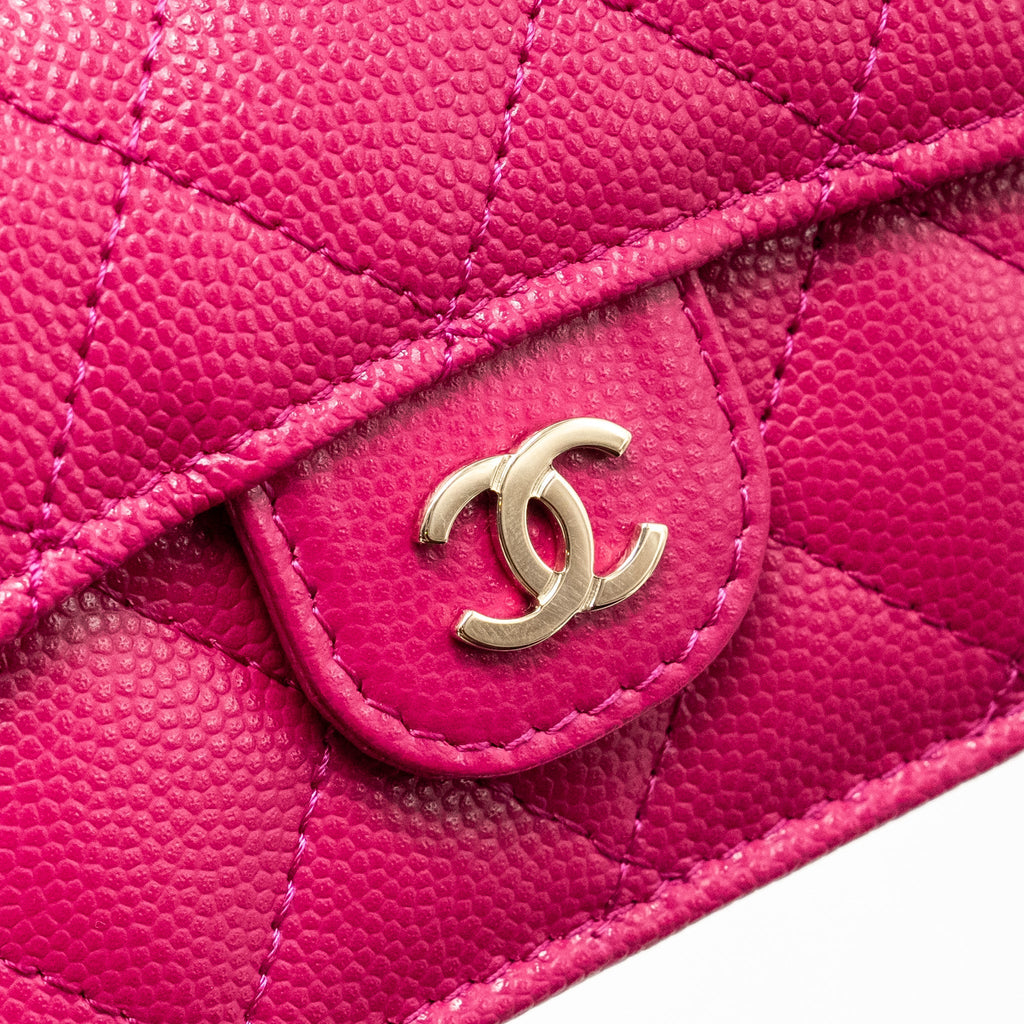 Chanel Matelasse Bi-fold Wallet Caviar Dark Pink L (Microchip)