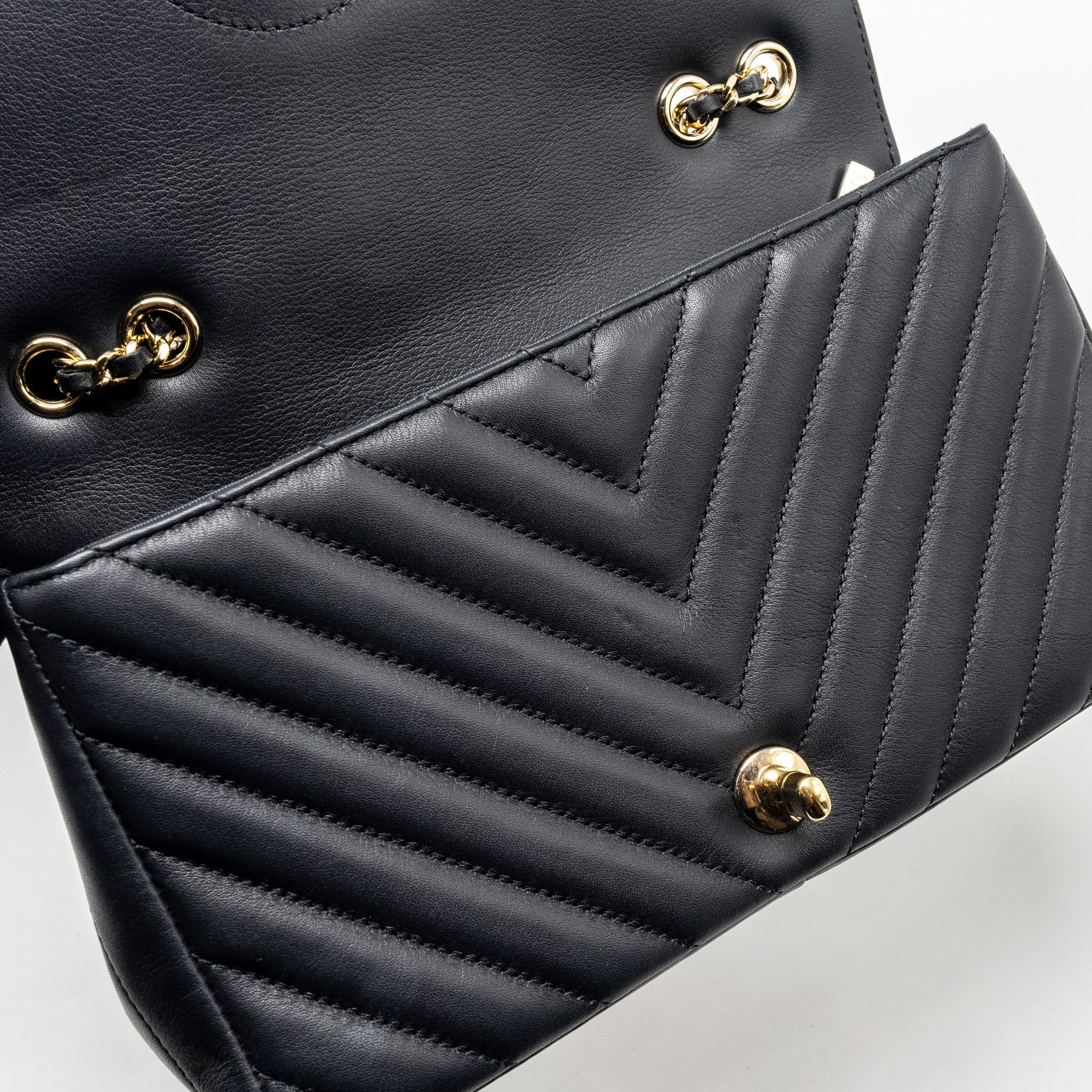 Chanel Seasonal Chevron Flap Bag Calfskin Dark Navy L
