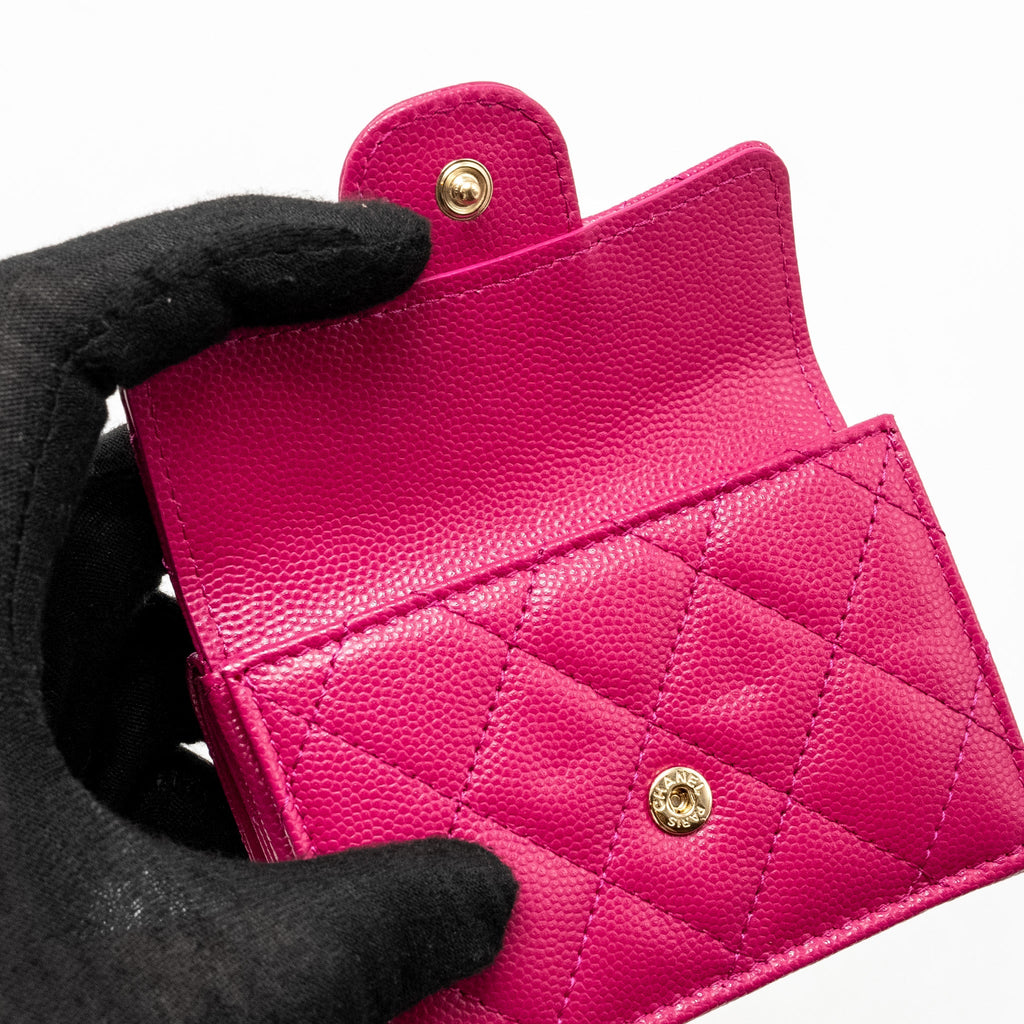 Chanel Matelasse Bi-fold Wallet Caviar Dark Pink L (Microchip)